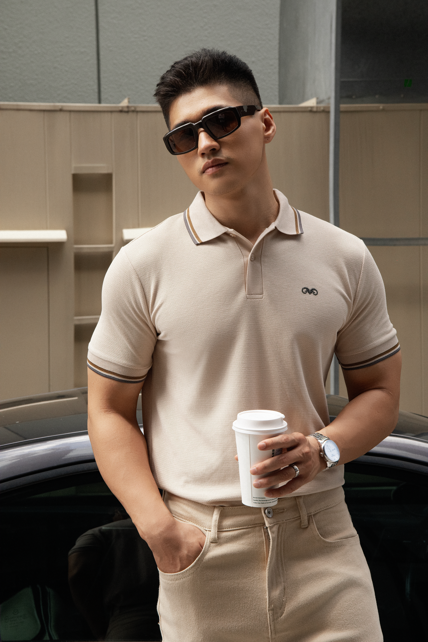 AG6101 PREMIUM SLIMFIT POLO - BEIGE