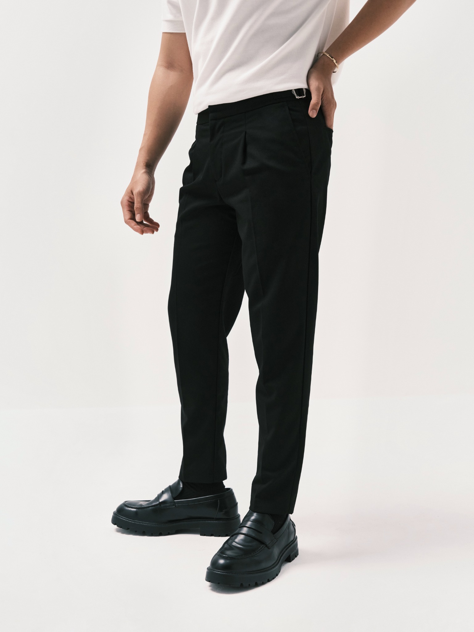 AG01 PREMIUM SLIMFIT SIDETAB TROUSERS - BLACK