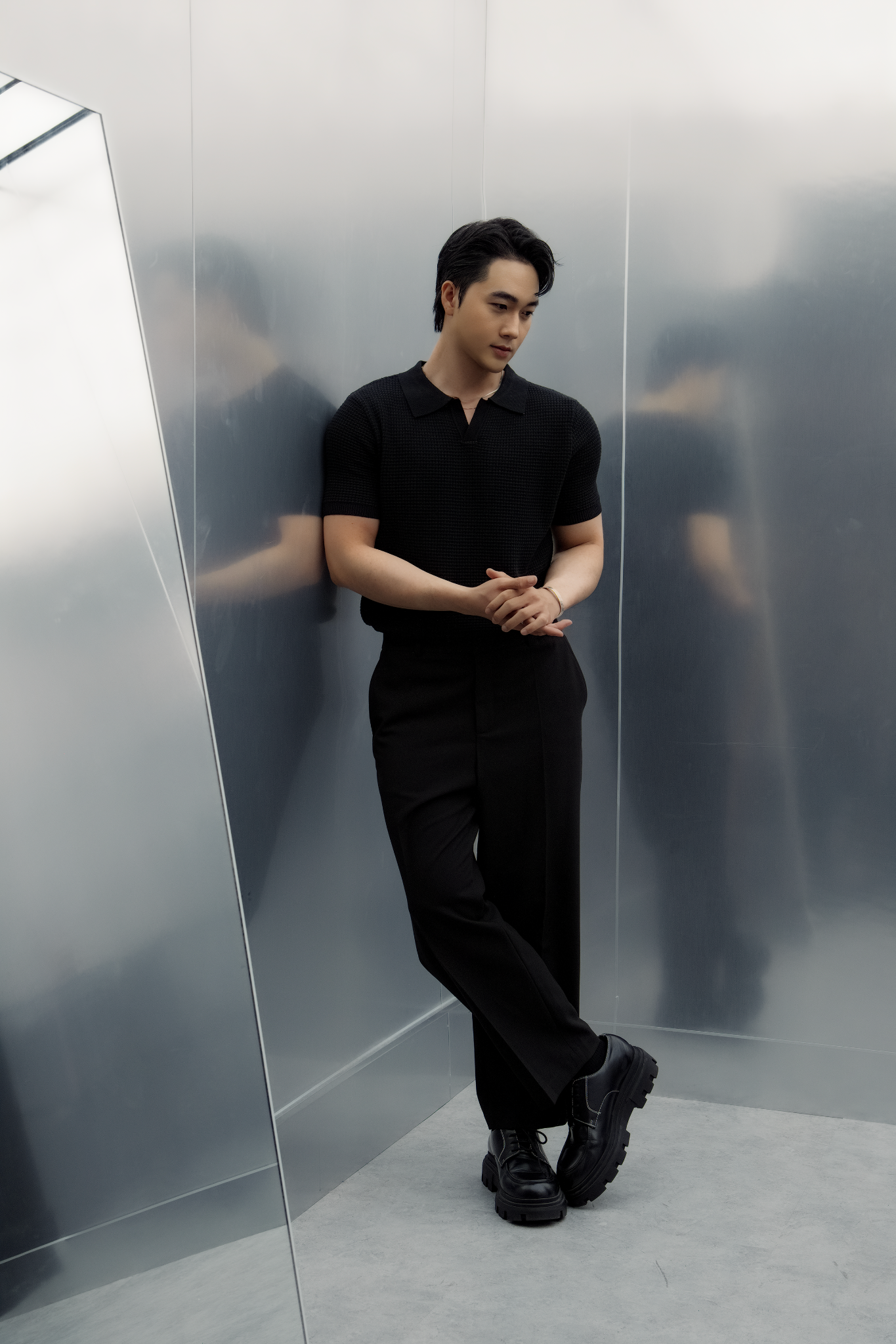 AG739 PREMIUM REGULAR FIT KNIT POLO - BLACK