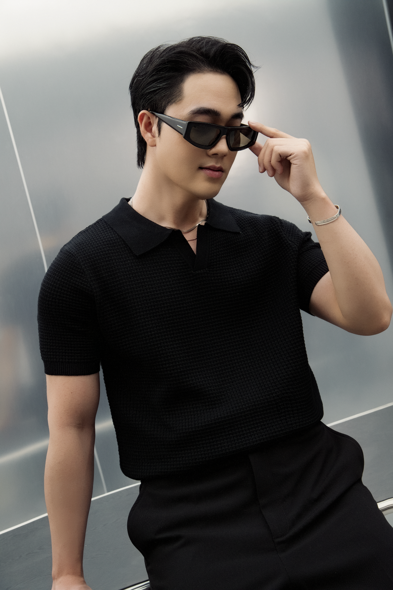 AG739 PREMIUM REGULAR FIT KNIT POLO - BLACK