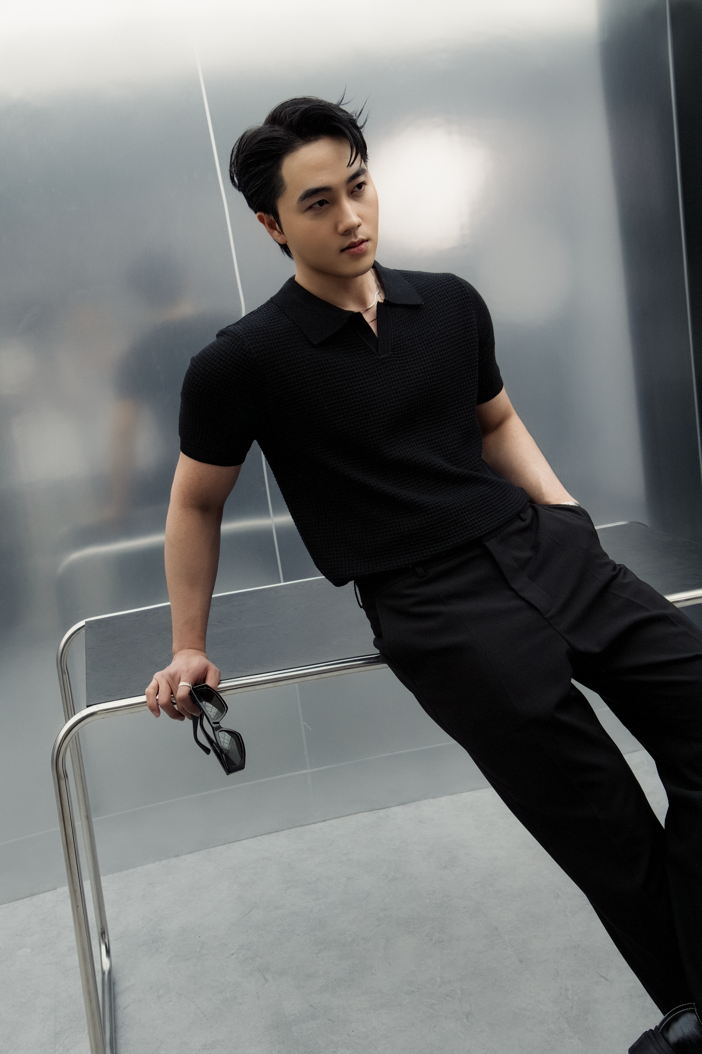 AG739 PREMIUM REGULAR FIT KNIT POLO - BLACK