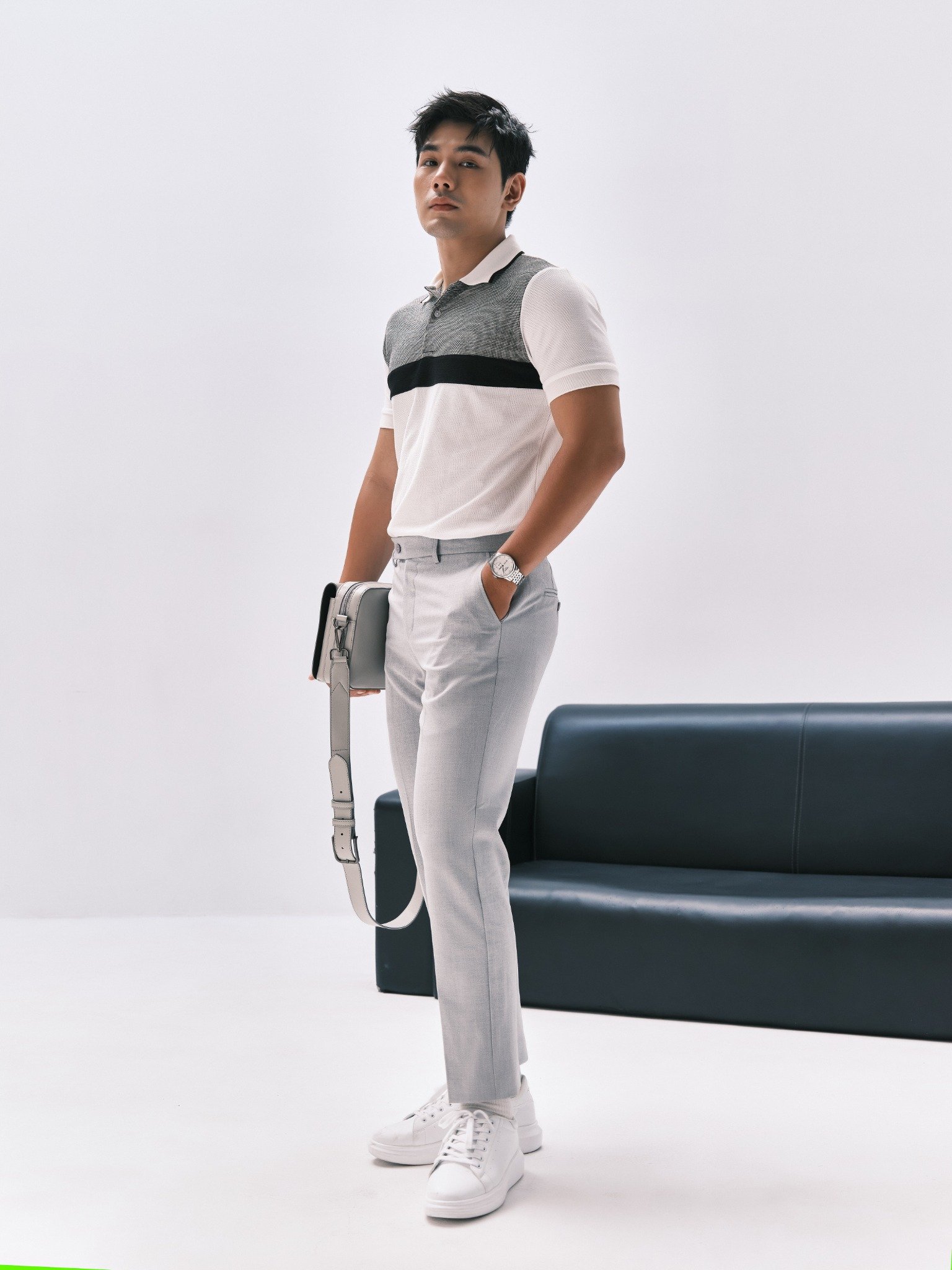 AG71 PREMIUM SLIMFIT ICONIC COLOR STRIPED POLO - WHITE