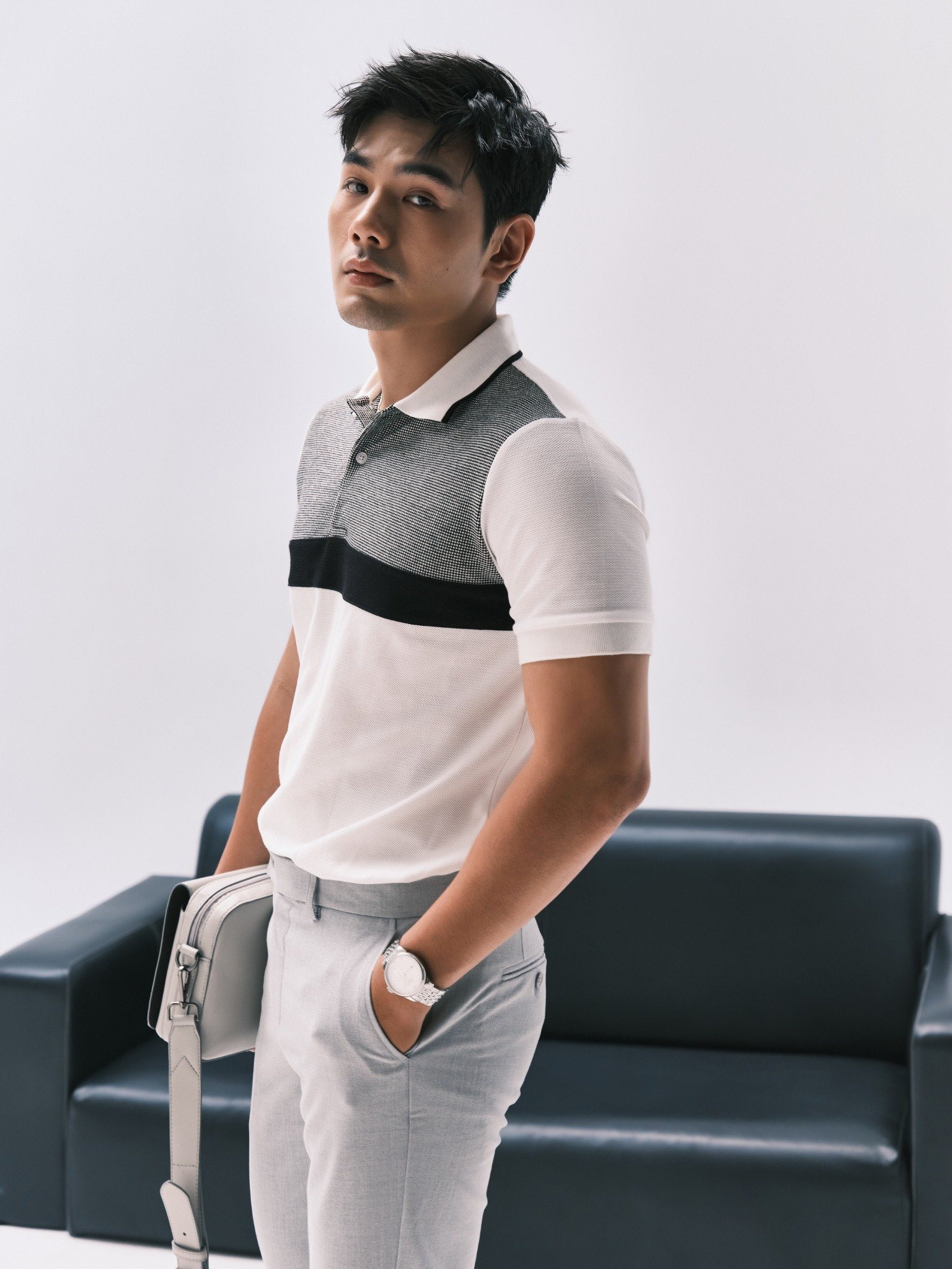 AG71 PREMIUM SLIMFIT ICONIC COLOR STRIPED POLO - WHITE