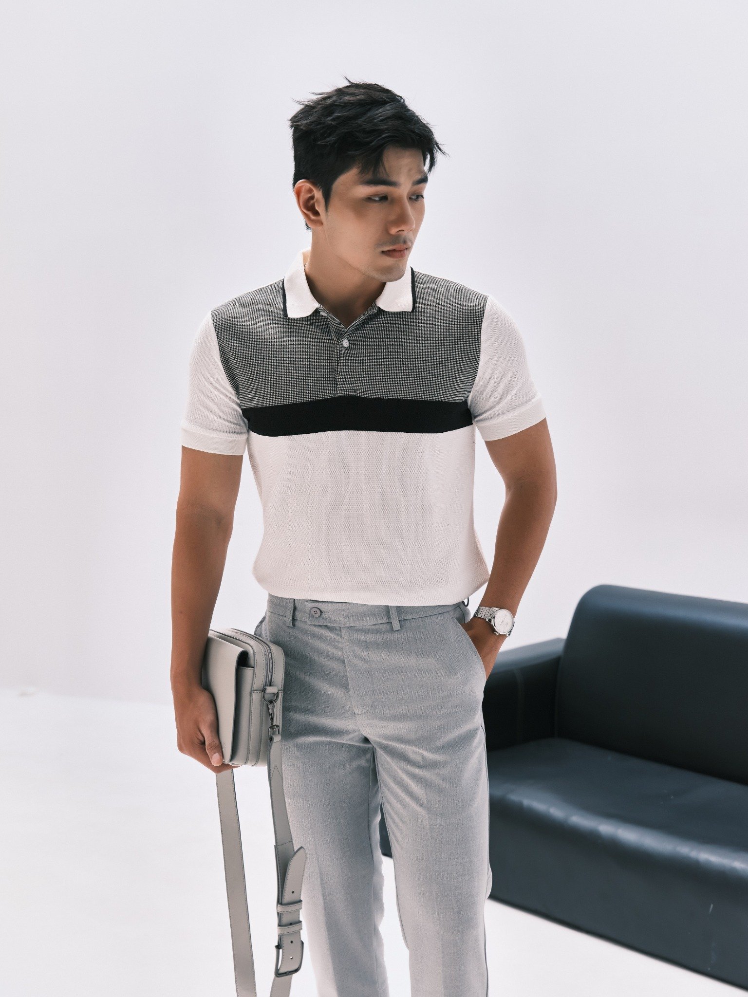 AG71 PREMIUM SLIMFIT ICONIC COLOR STRIPED POLO - WHITE