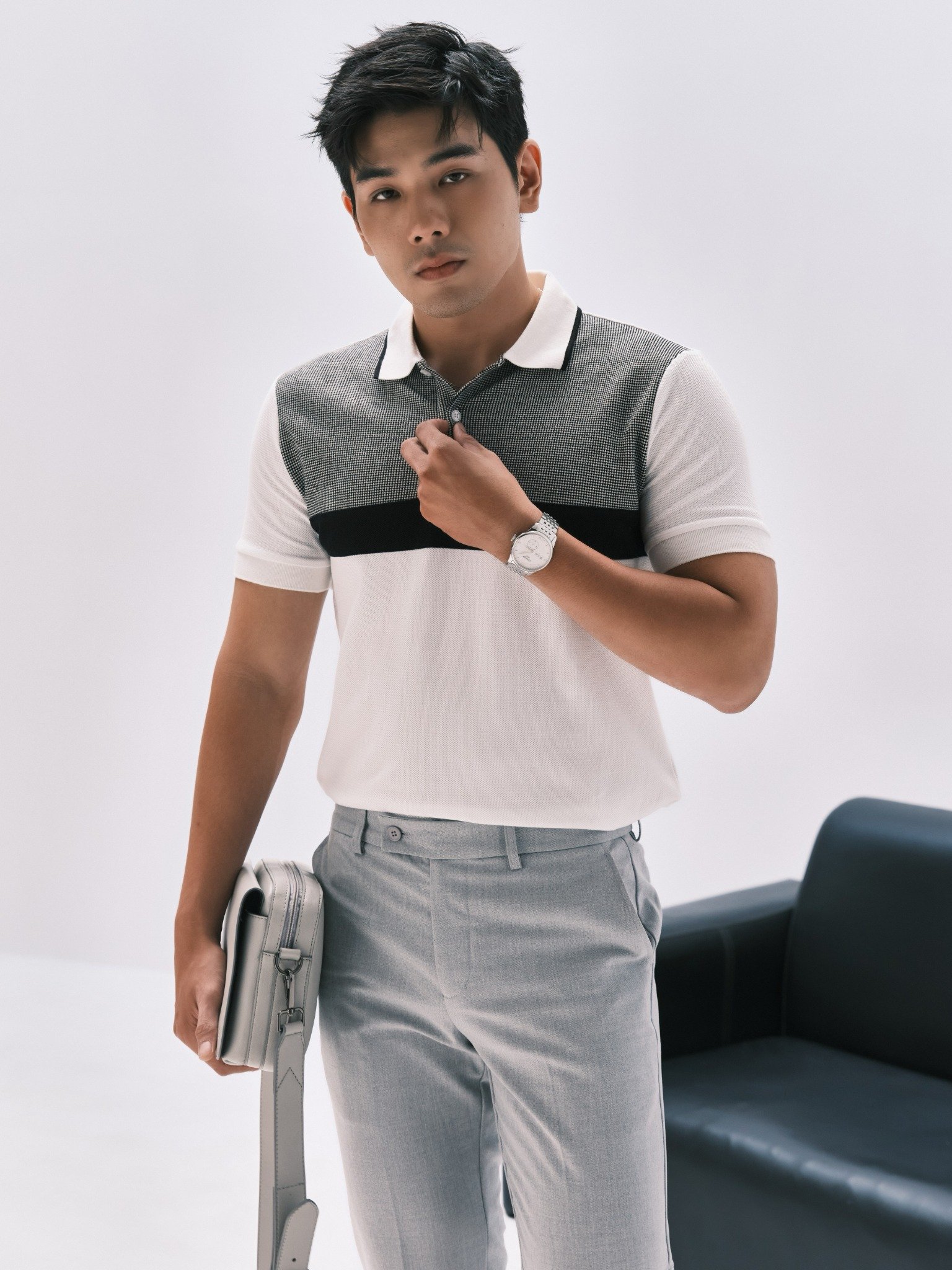 AG71 PREMIUM SLIMFIT ICONIC COLOR STRIPED POLO - WHITE