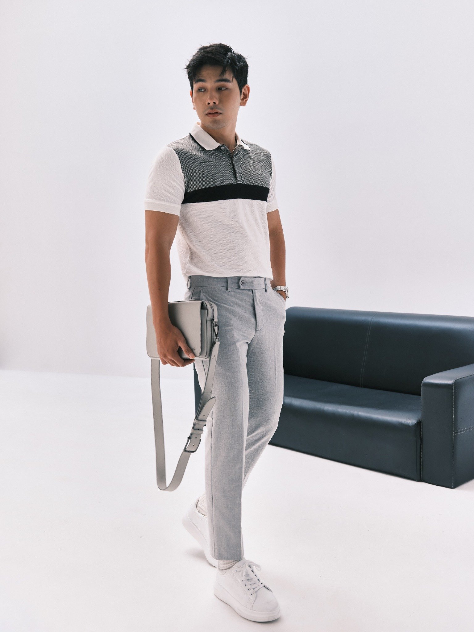 AG71 PREMIUM SLIMFIT ICONIC COLOR STRIPED POLO - WHITE