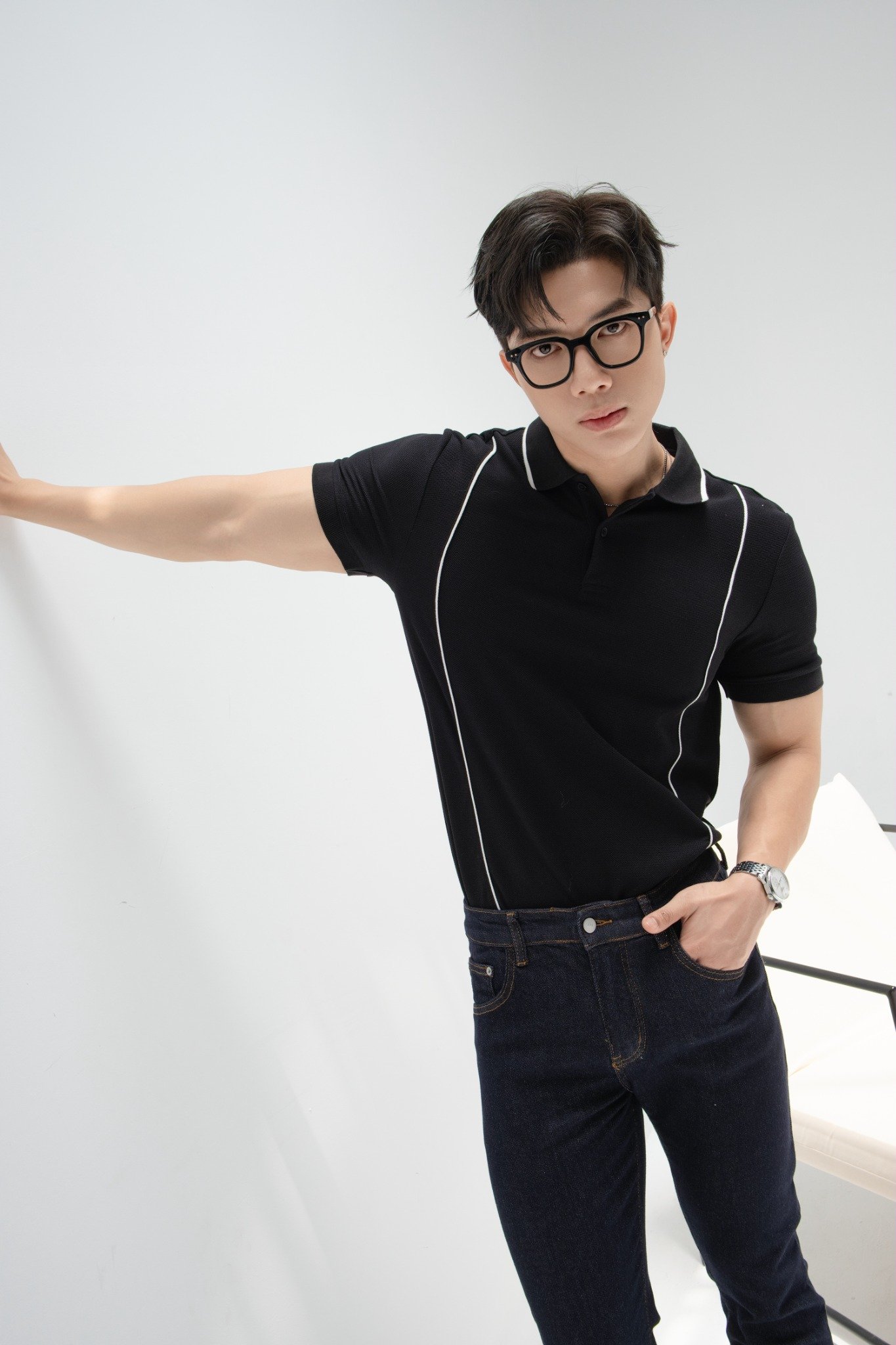 AG61 PREMIUM SLIMFIT VERTICAL STRIPED POLO - BLACK