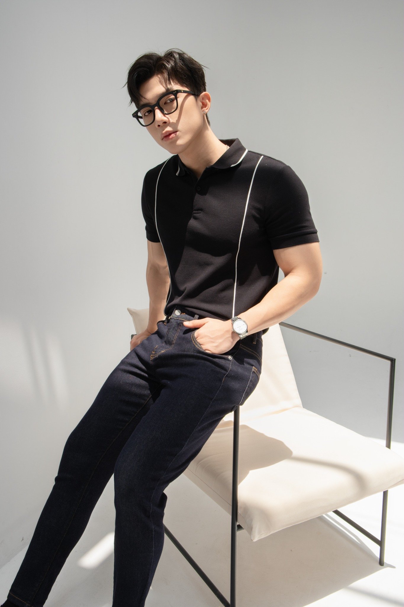 AG61 PREMIUM SLIMFIT VERTICAL STRIPED POLO - BLACK