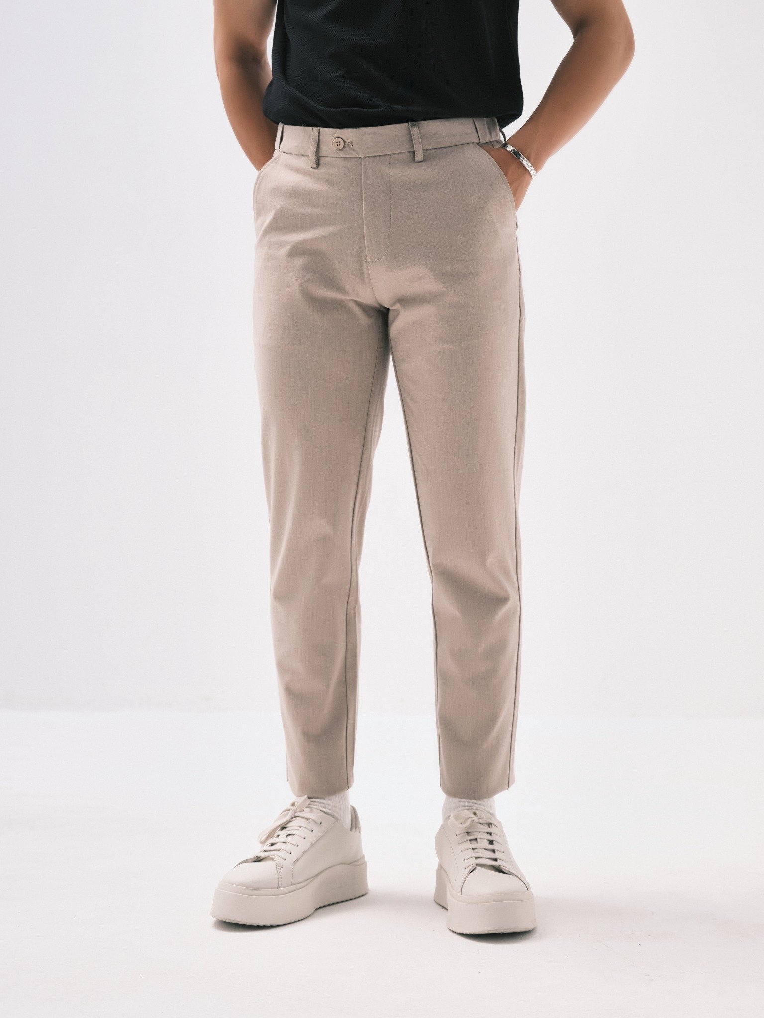 AG508 PREMIUM SLIMFIT ELASTIC WAIST TROUSERS - OFF WHITE
