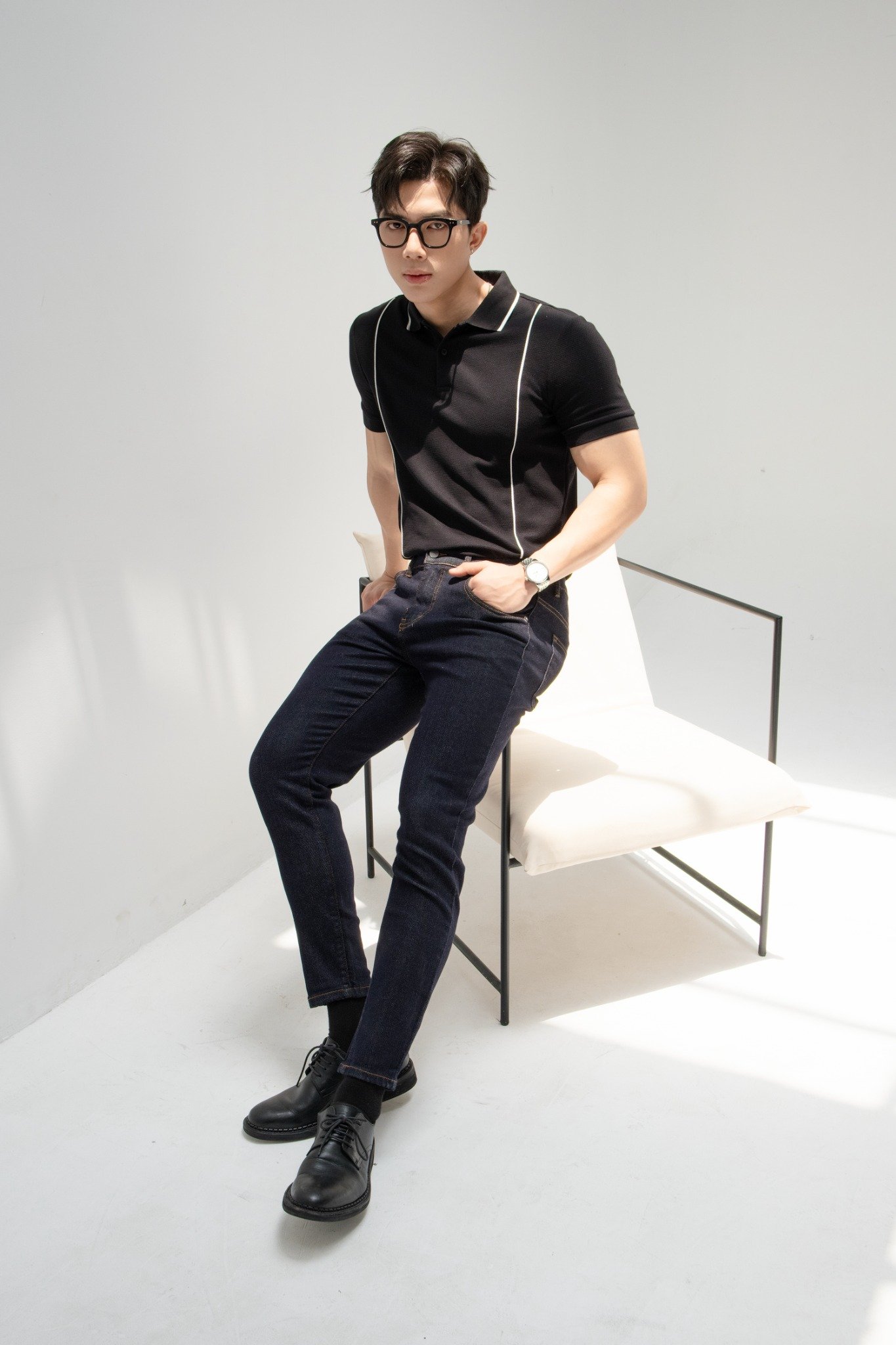 AG61 PREMIUM SLIMFIT VERTICAL STRIPED POLO - BLACK