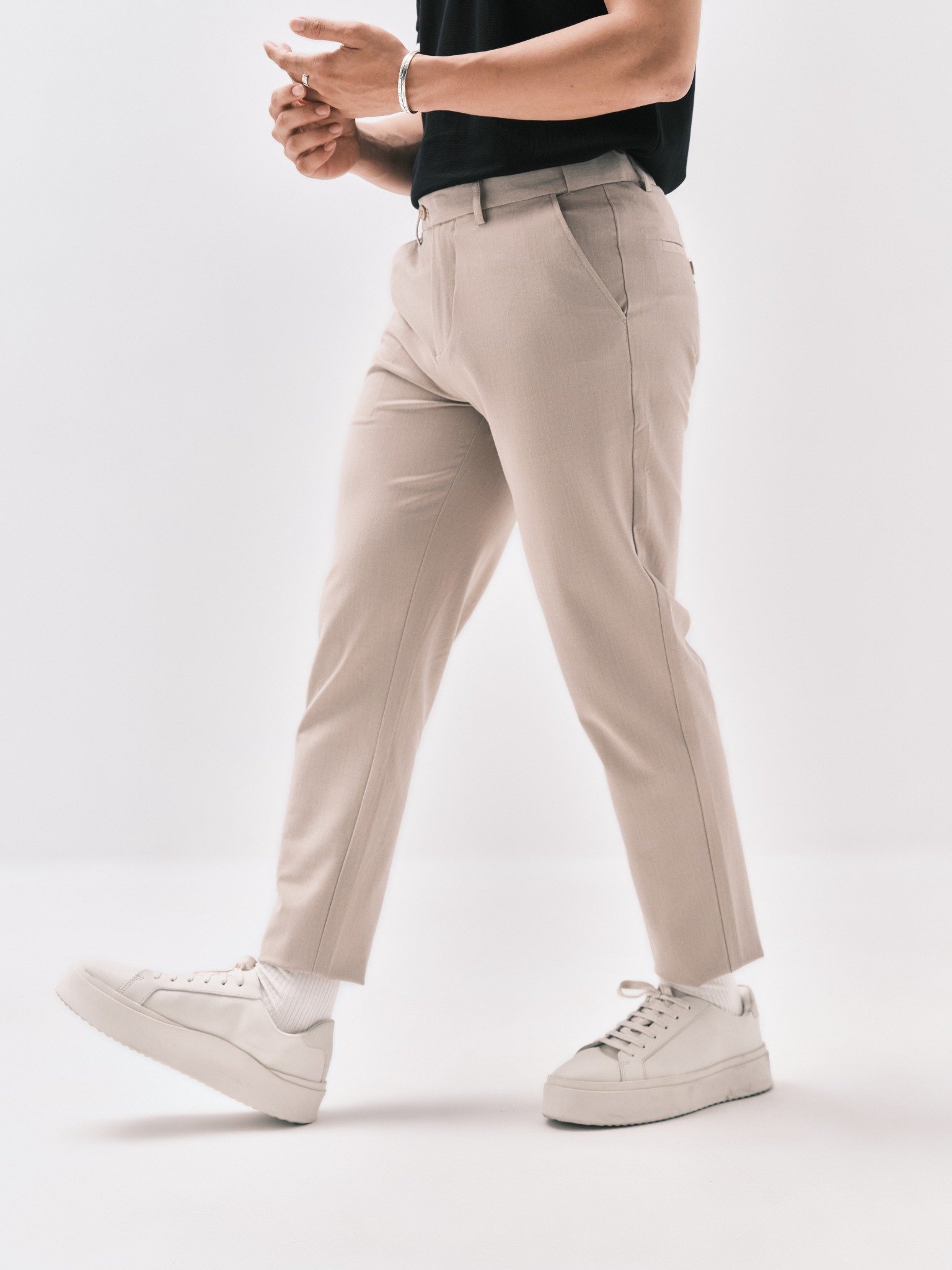 AG508 PREMIUM SLIMFIT ELASTIC WAIST TROUSERS - OFF WHITE