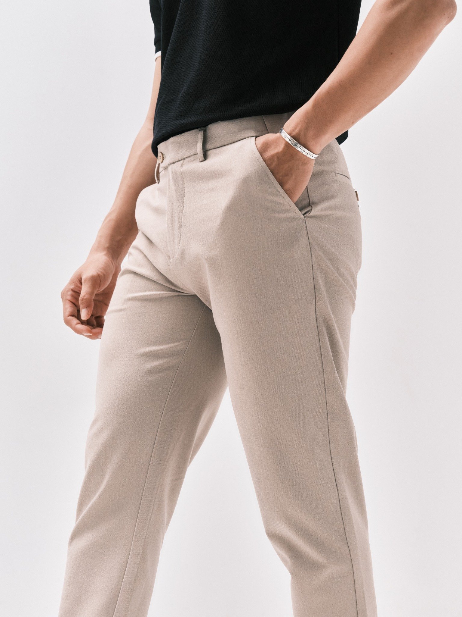 AG508 PREMIUM SLIMFIT ELASTIC WAIST TROUSERS - OFF WHITE