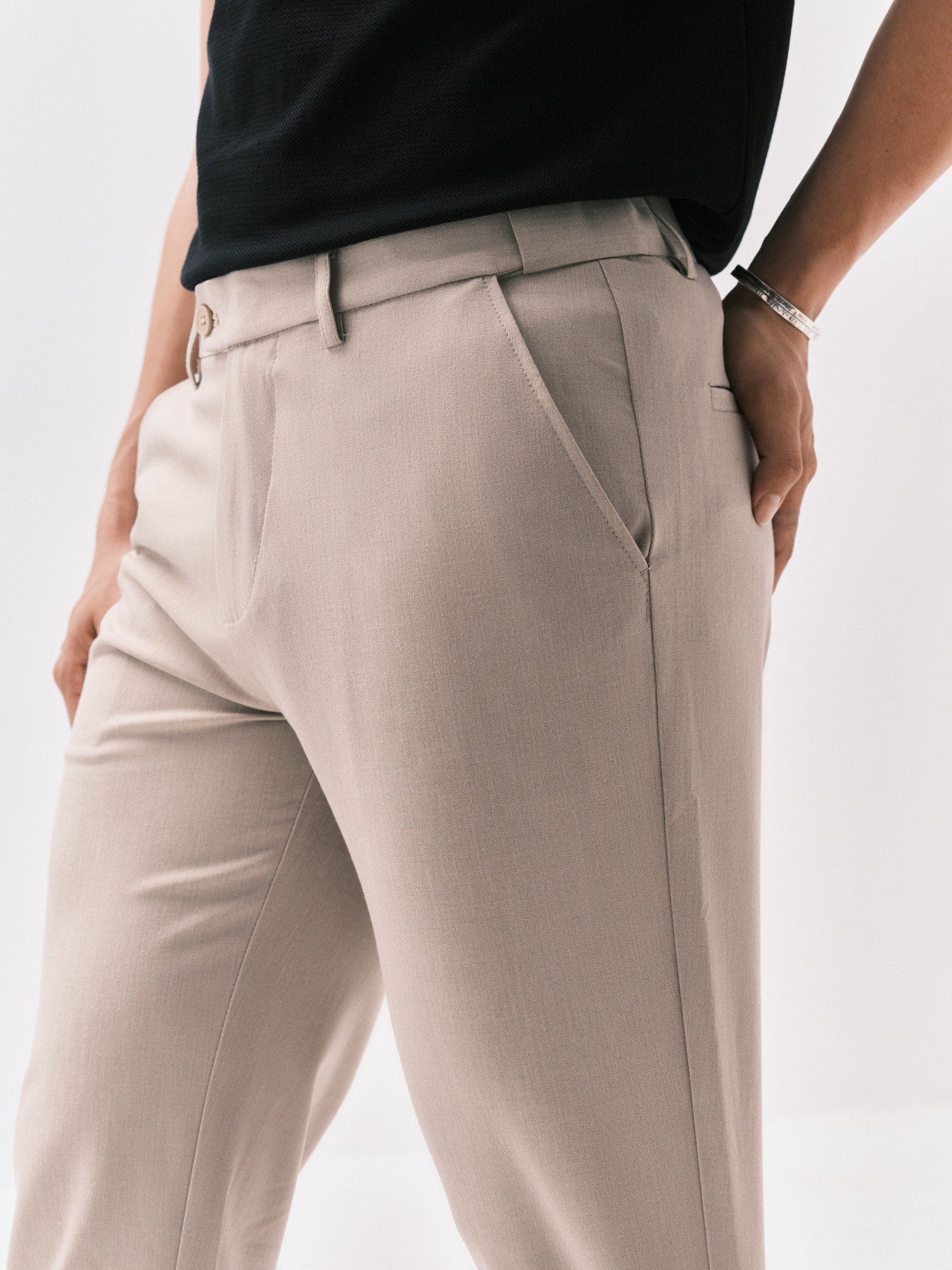 AG508 PREMIUM SLIMFIT ELASTIC WAIST TROUSERS - OFF WHITE