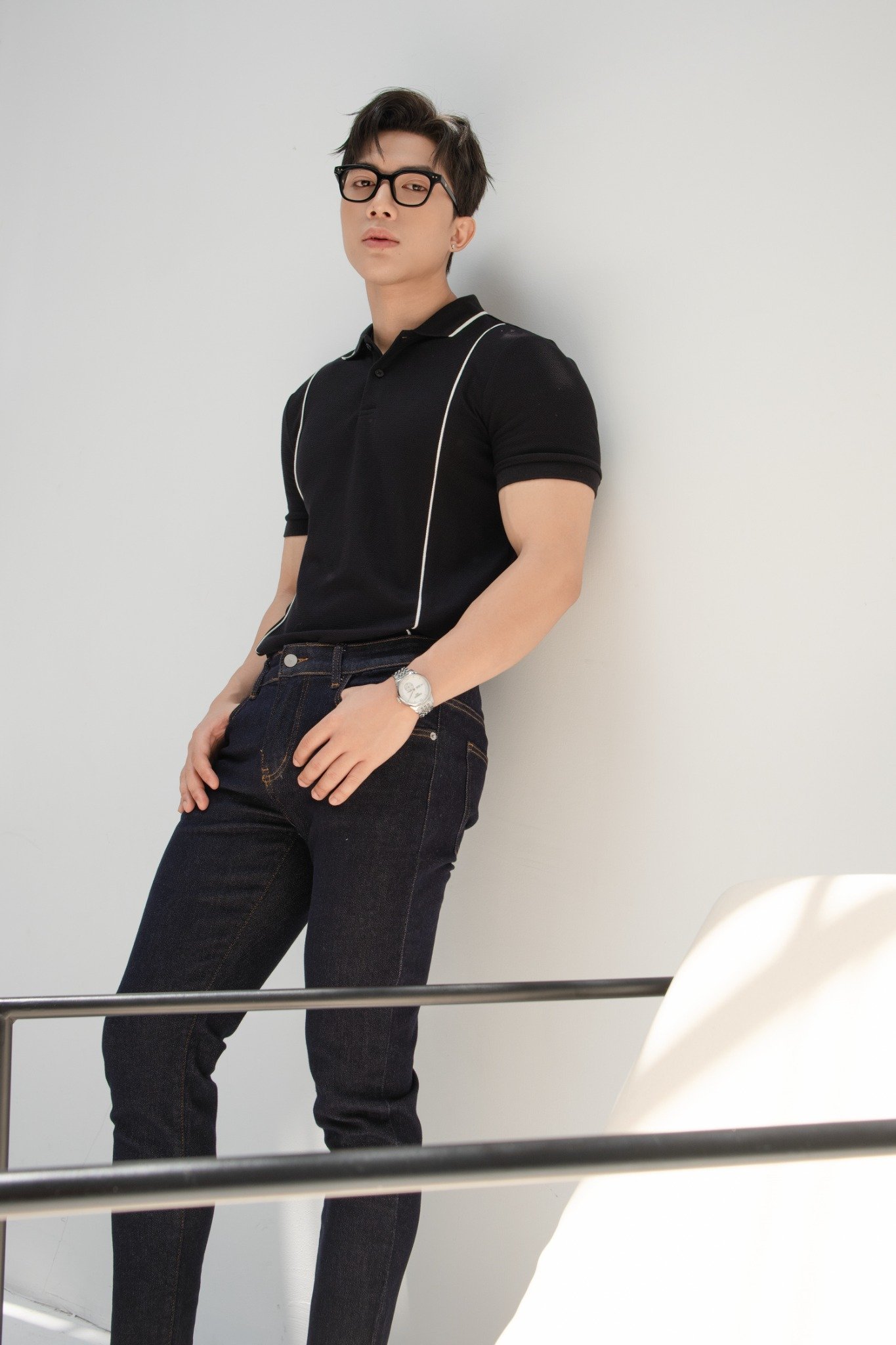 AG61 PREMIUM SLIMFIT VERTICAL STRIPED POLO - BLACK