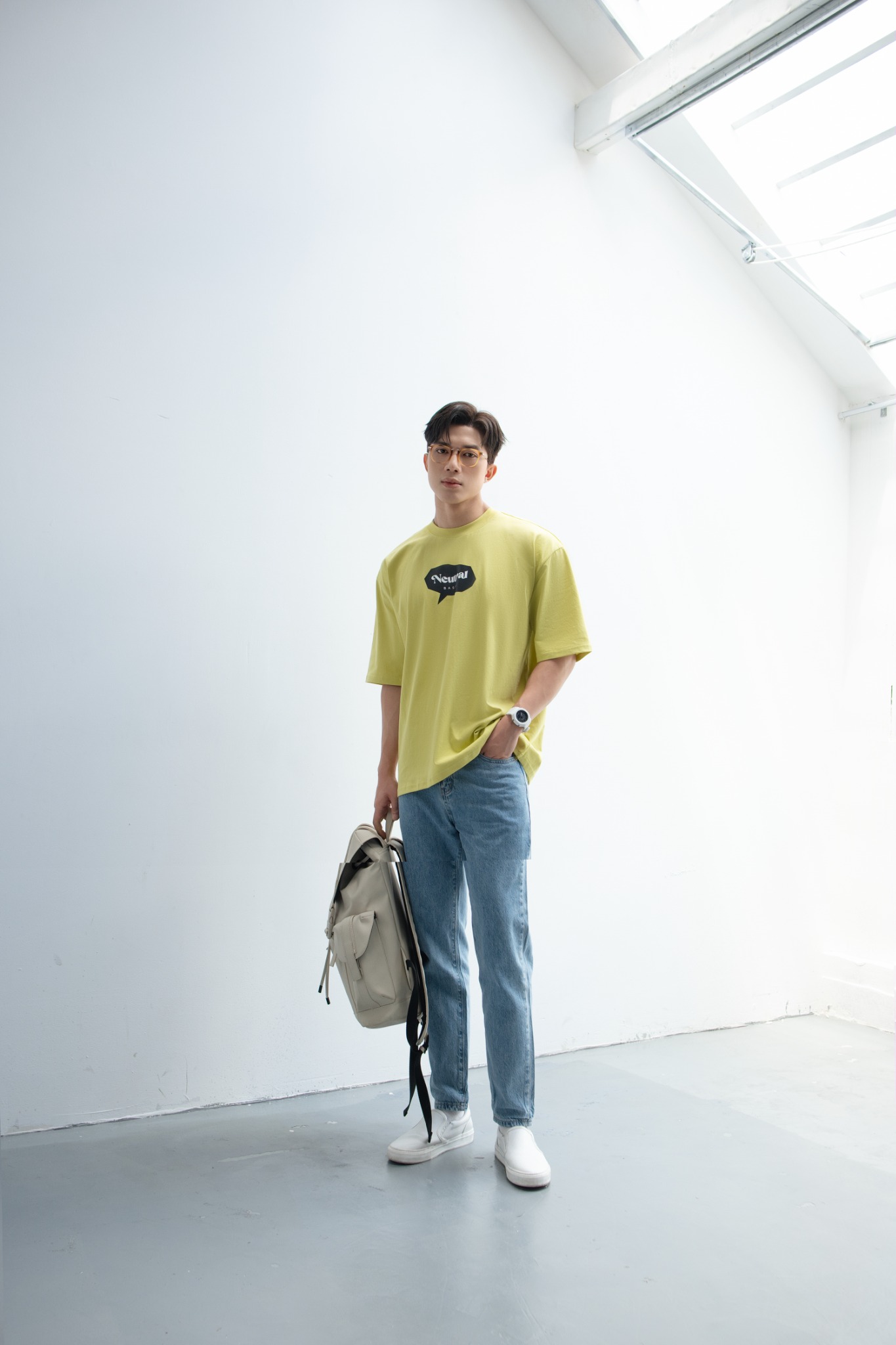 T688 FACTORY OVERSIZE PRINTED "NEUTRAL" T-SHIRT - YELLOW