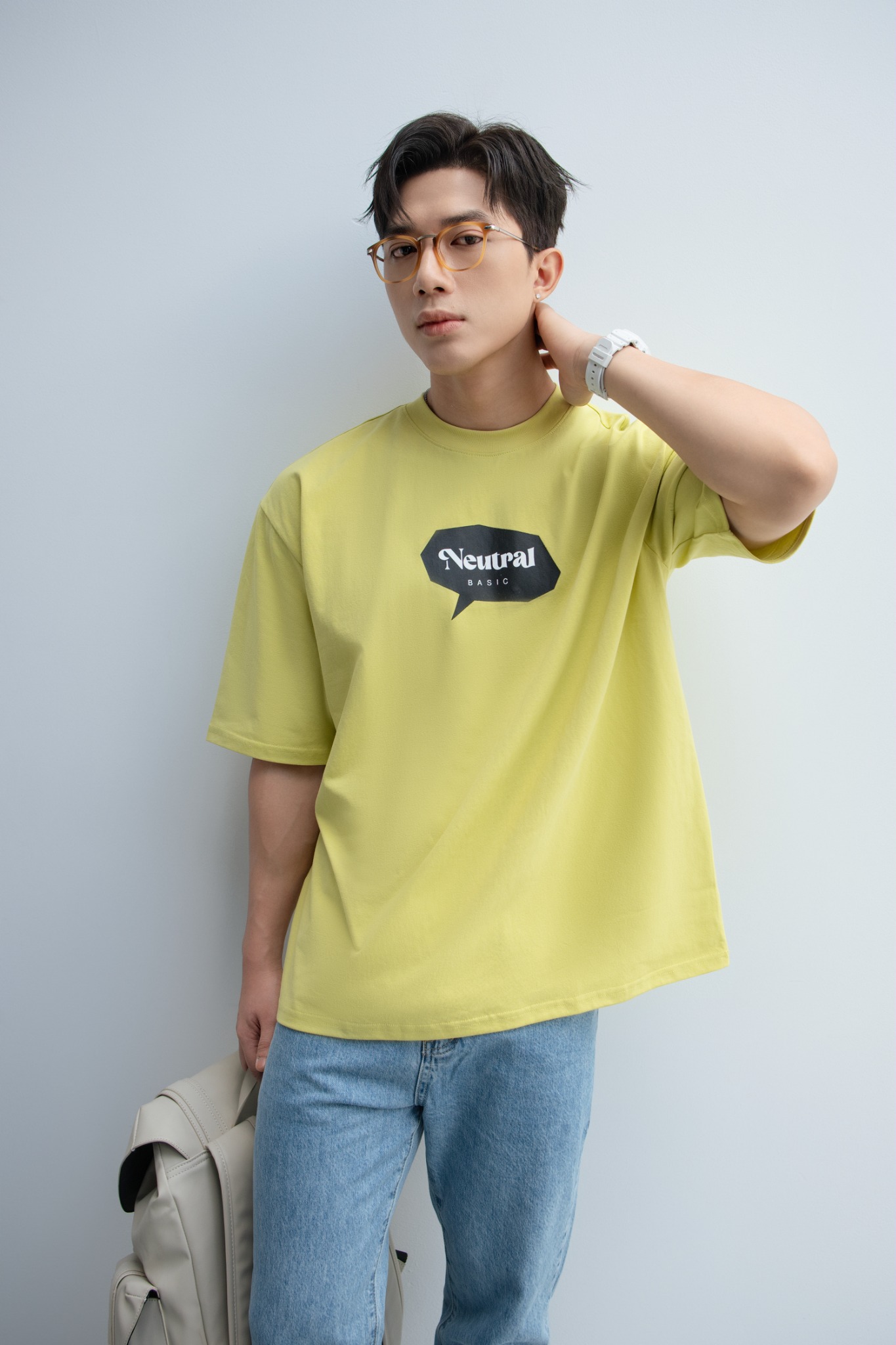 AG688 FACTORY OVERSIZE PRINTED "NEUTRAL" T-SHIRT - YELLOW