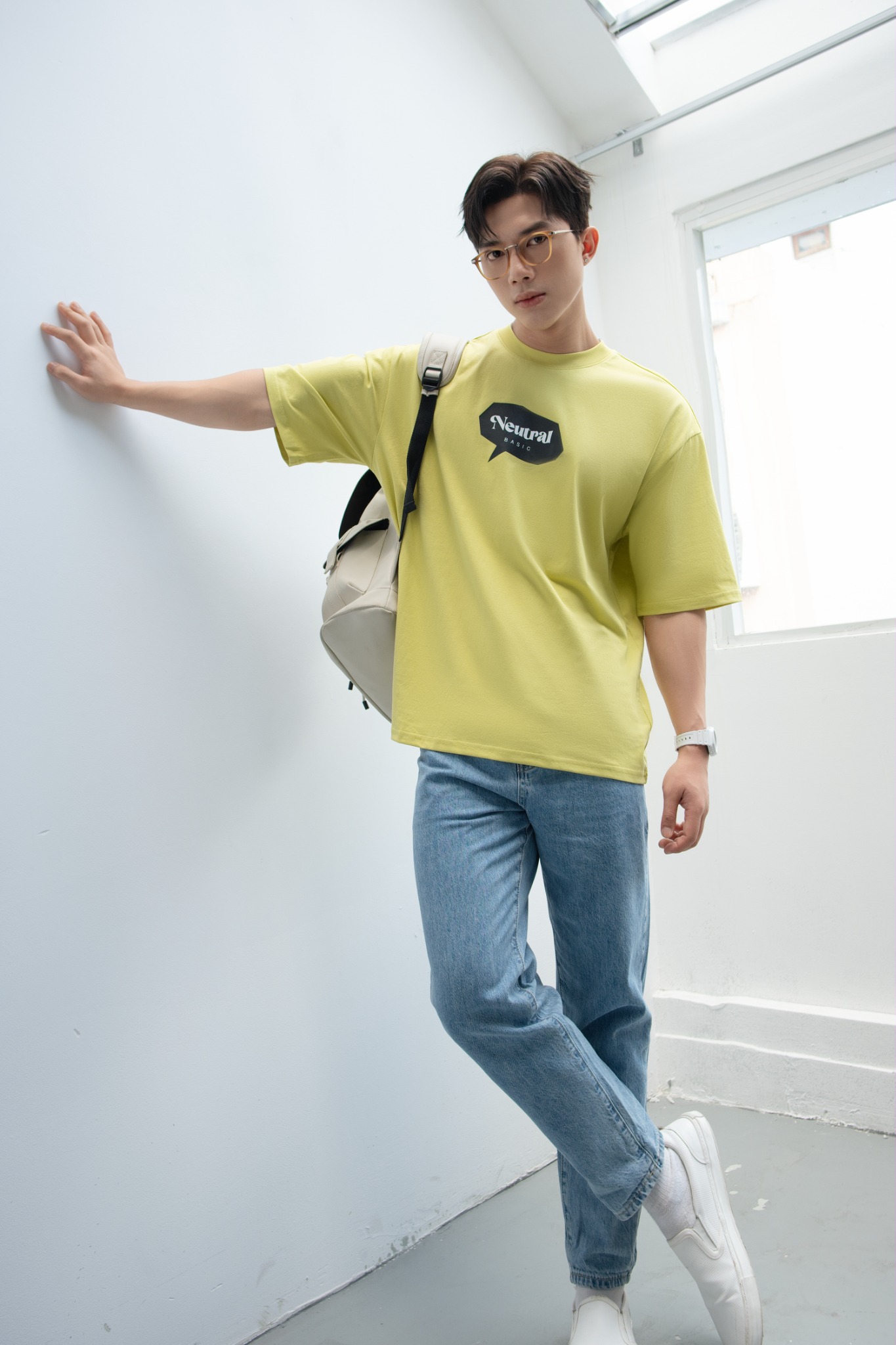 T688 FACTORY OVERSIZE PRINTED "NEUTRAL" T-SHIRT - YELLOW