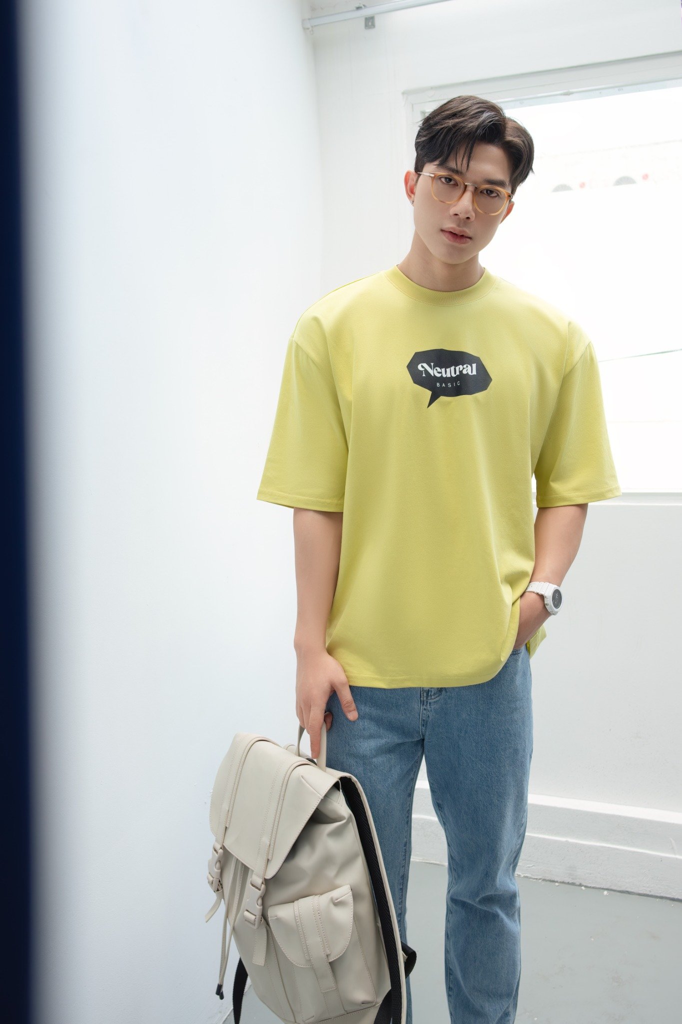 AG688 FACTORY OVERSIZE PRINTED "NEUTRAL" T-SHIRT - YELLOW