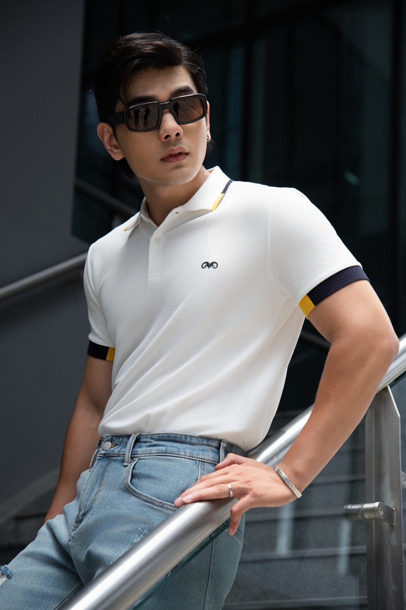 AG49 PREMIUM SLIMFIT STRIPED POLO - WHITE