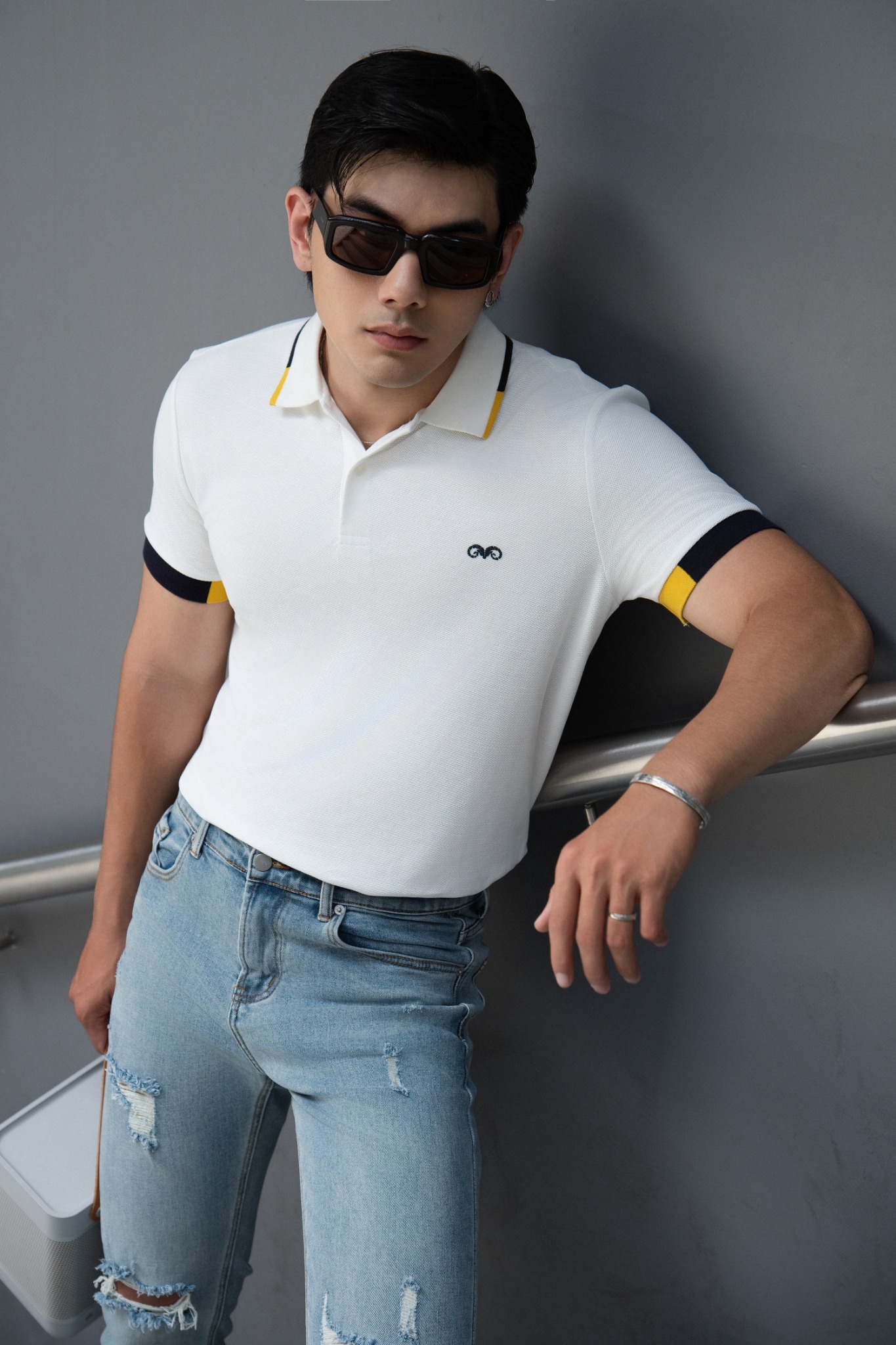 AG49 PREMIUM SLIMFIT STRIPED POLO - WHITE