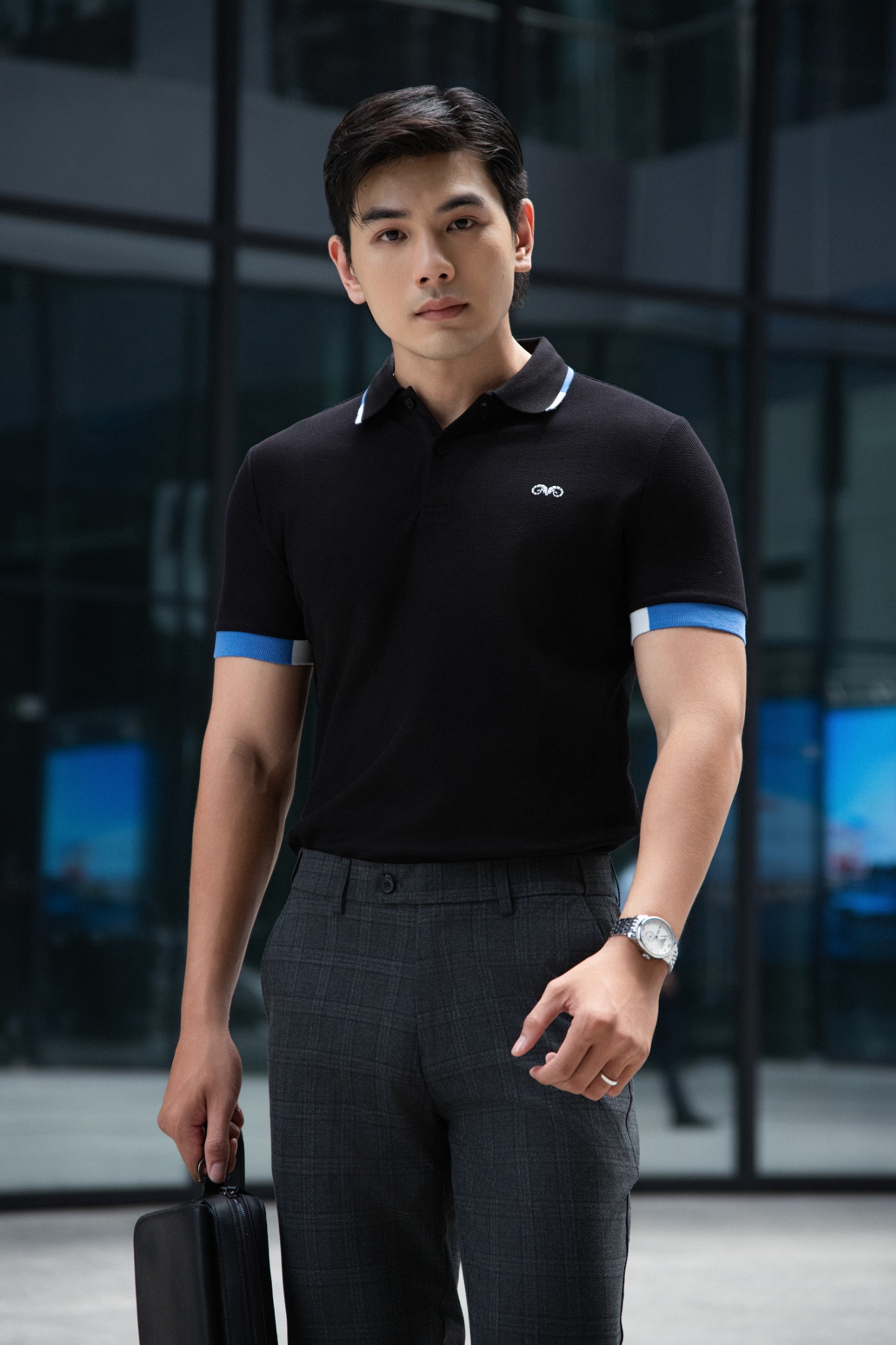 AG49 PREMIUM SLIMFIT STRIPED POLO - BLACK