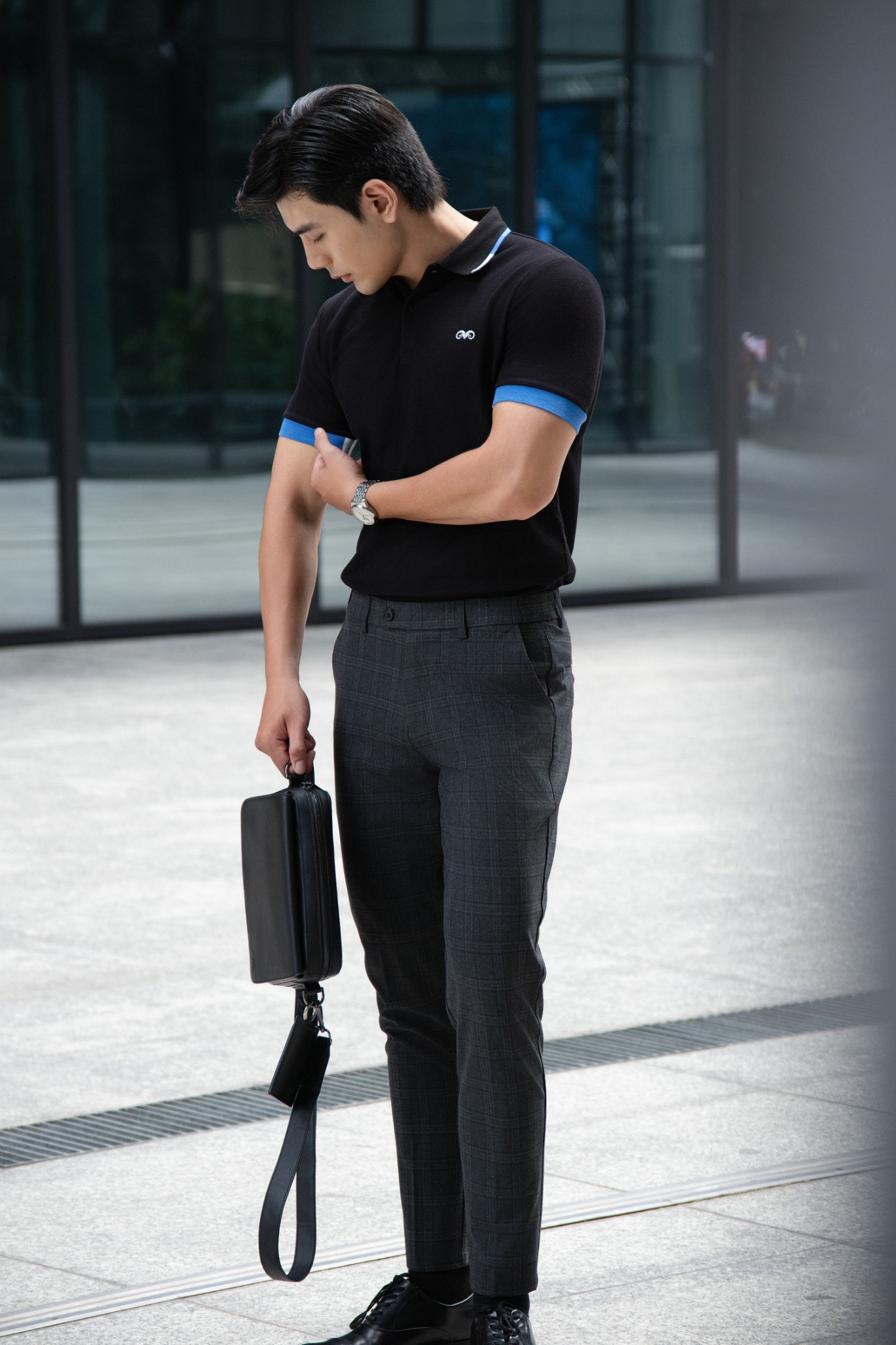 AG49 PREMIUM SLIMFIT STRIPED POLO - BLACK