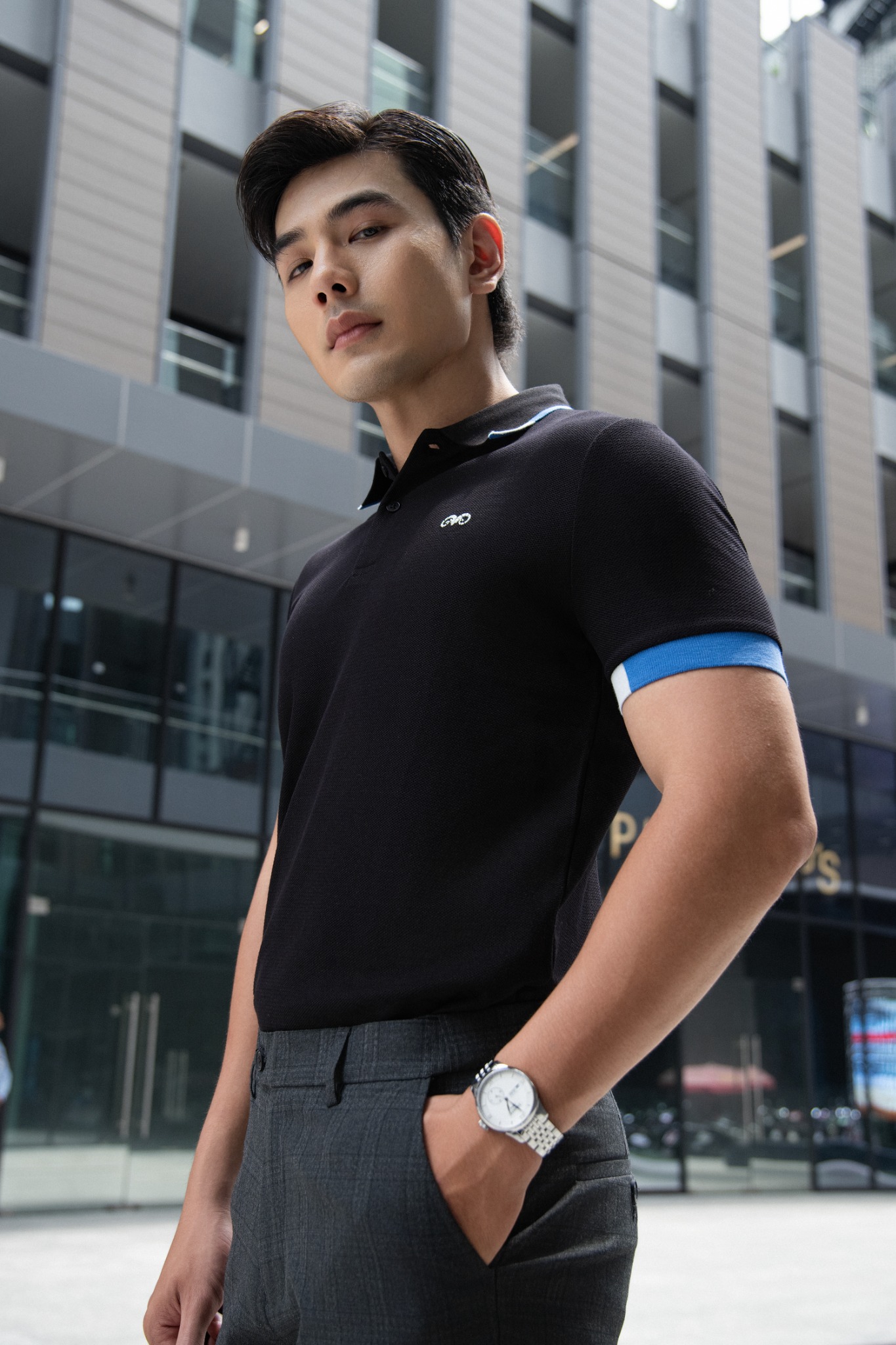 AG49 PREMIUM SLIMFIT STRIPED POLO - BLACK