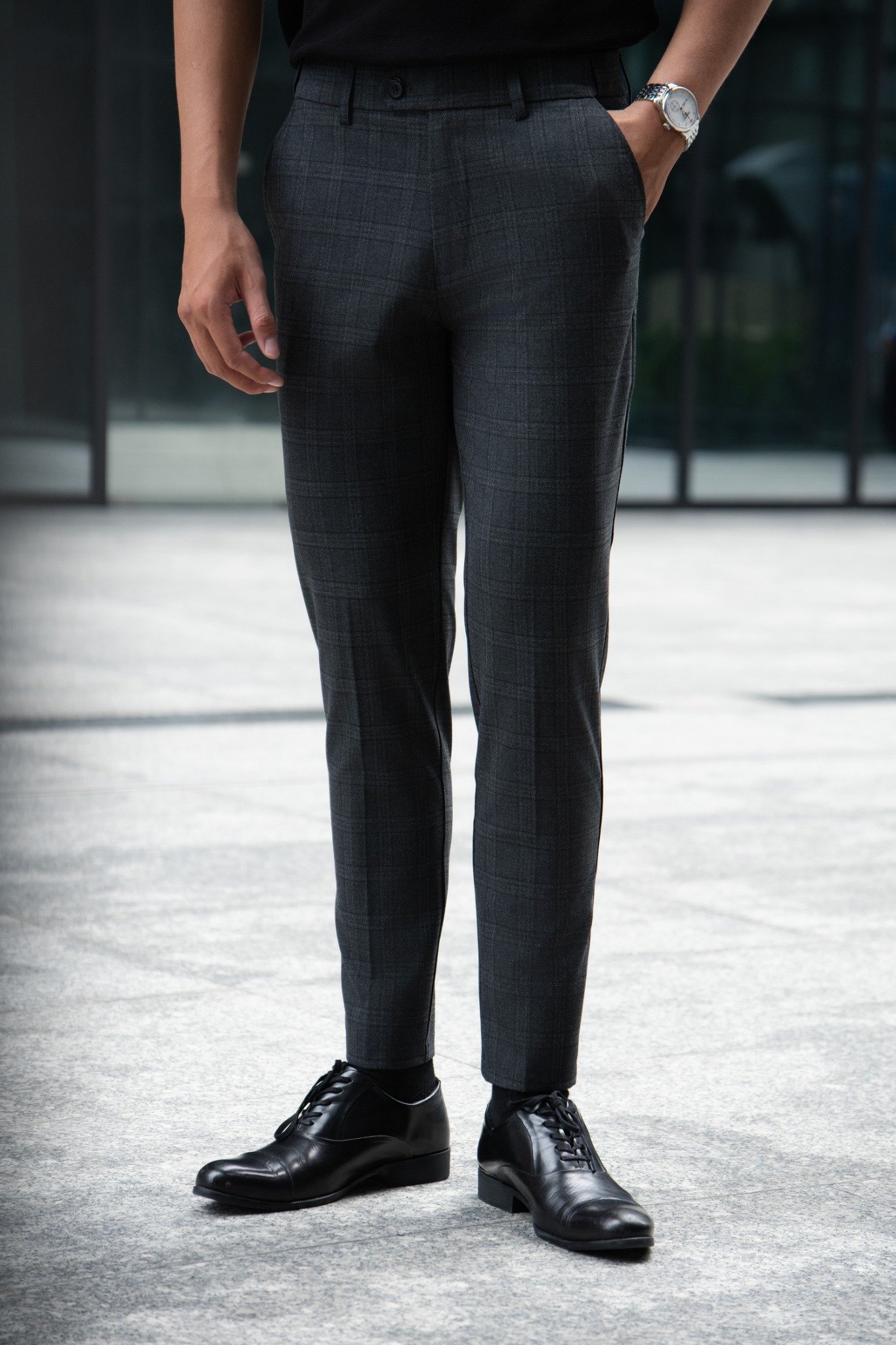 AG505 PREMIUM SLIMFIT CHECKED TROUSERS - GREY