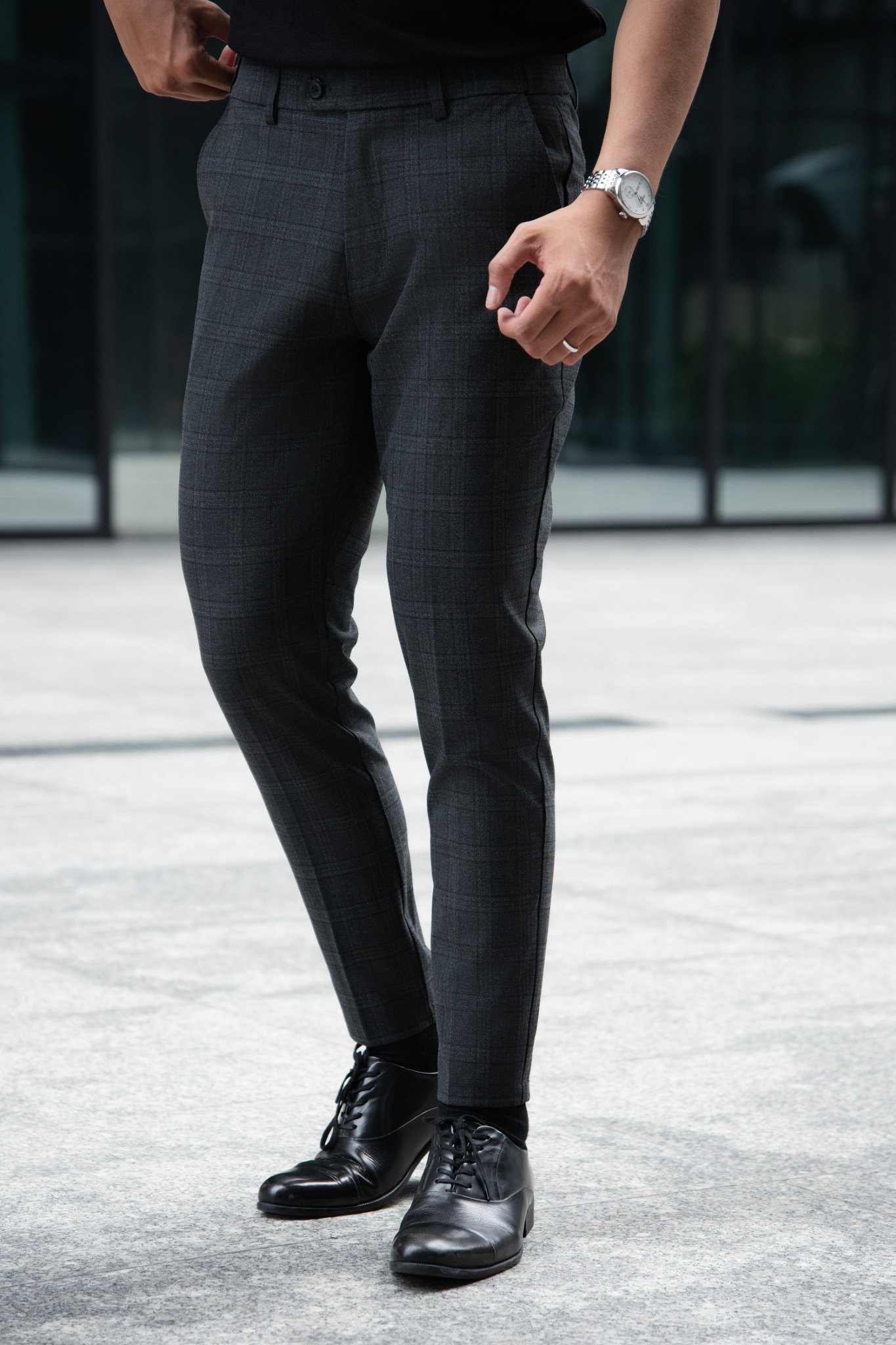 AG505 PREMIUM SLIMFIT CHECKED TROUSERS - GREY