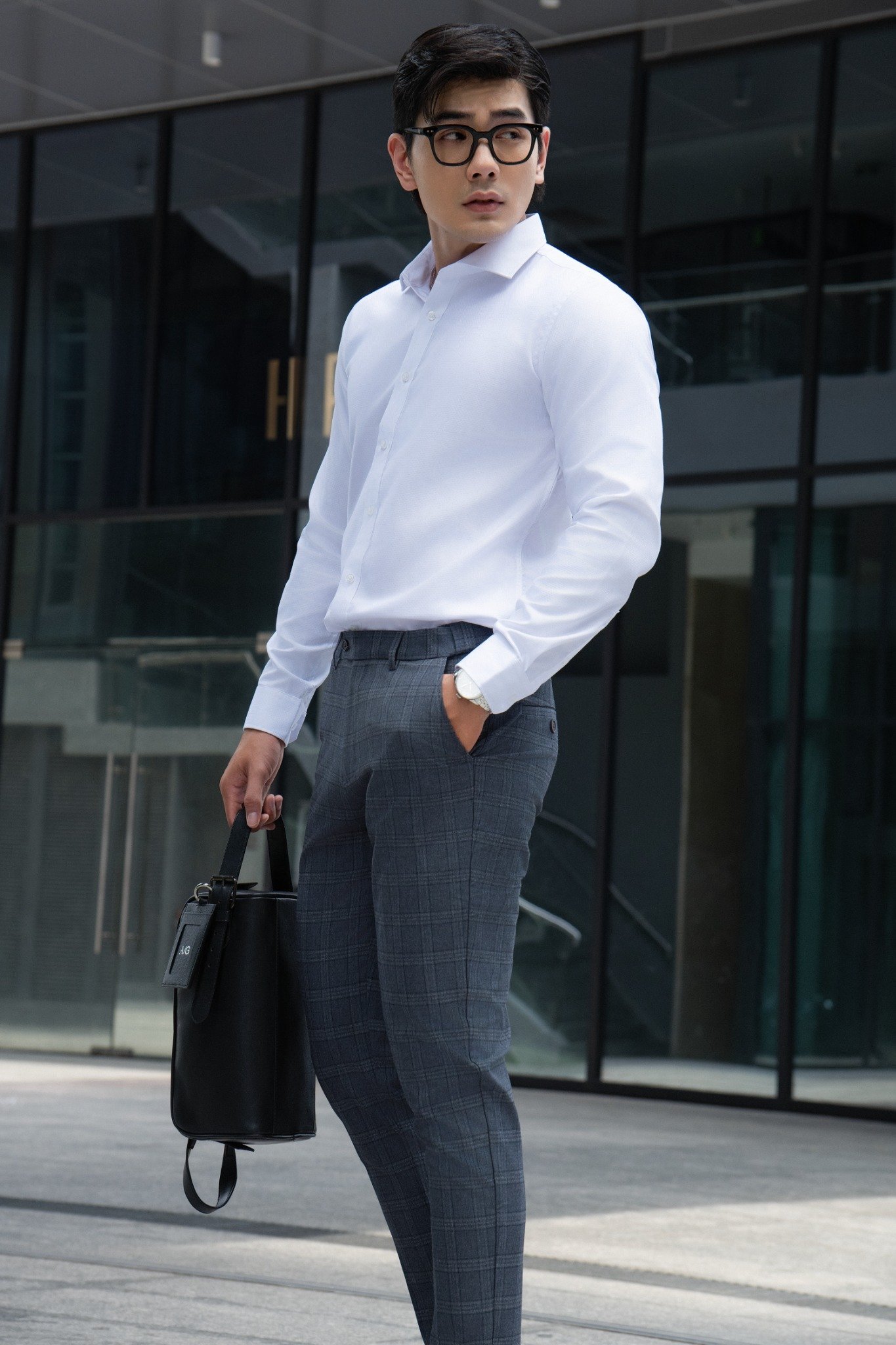 AG505 PREMIUM SLIMFIT CHECKED TROUSERS - DARK BLUE