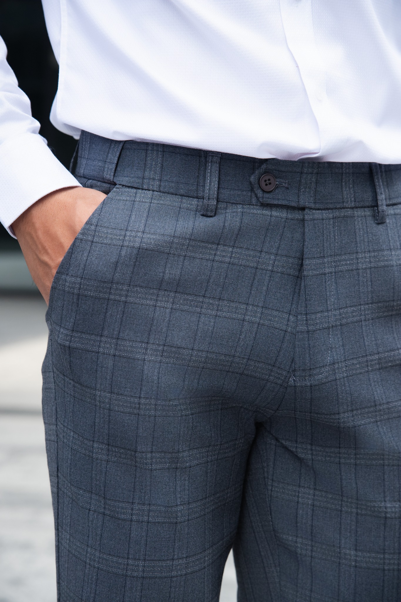 AG505 PREMIUM SLIMFIT CHECKED TROUSERS - DARK BLUE