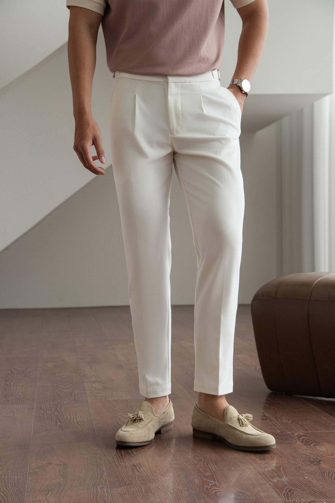 AG01 PREMIUM SLIMFIT SIDETAB TROUSERS - WHITE