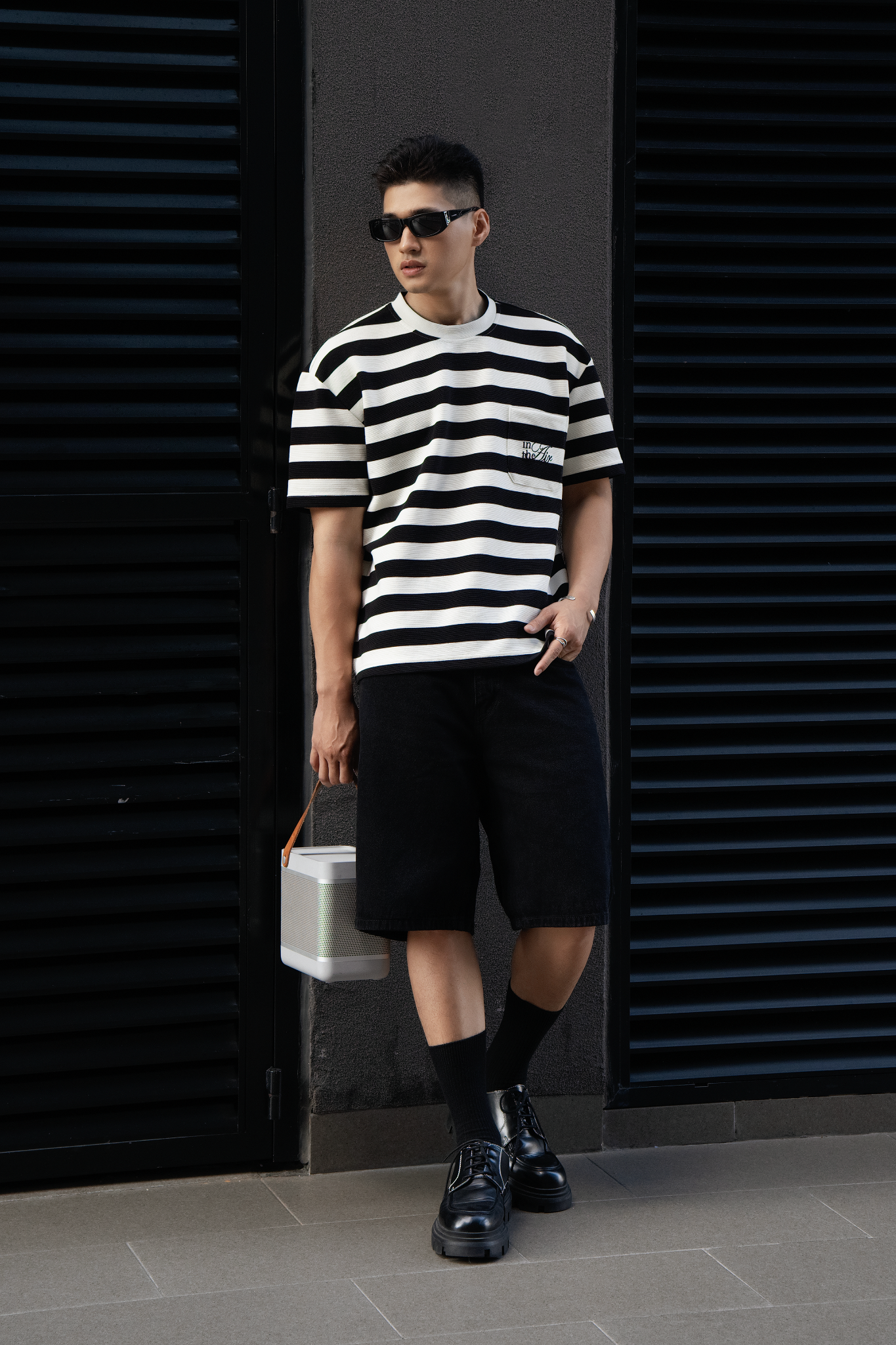 AG04 FACTORY LOOSE FIT BAGGY SHORT JEANS - BLACK