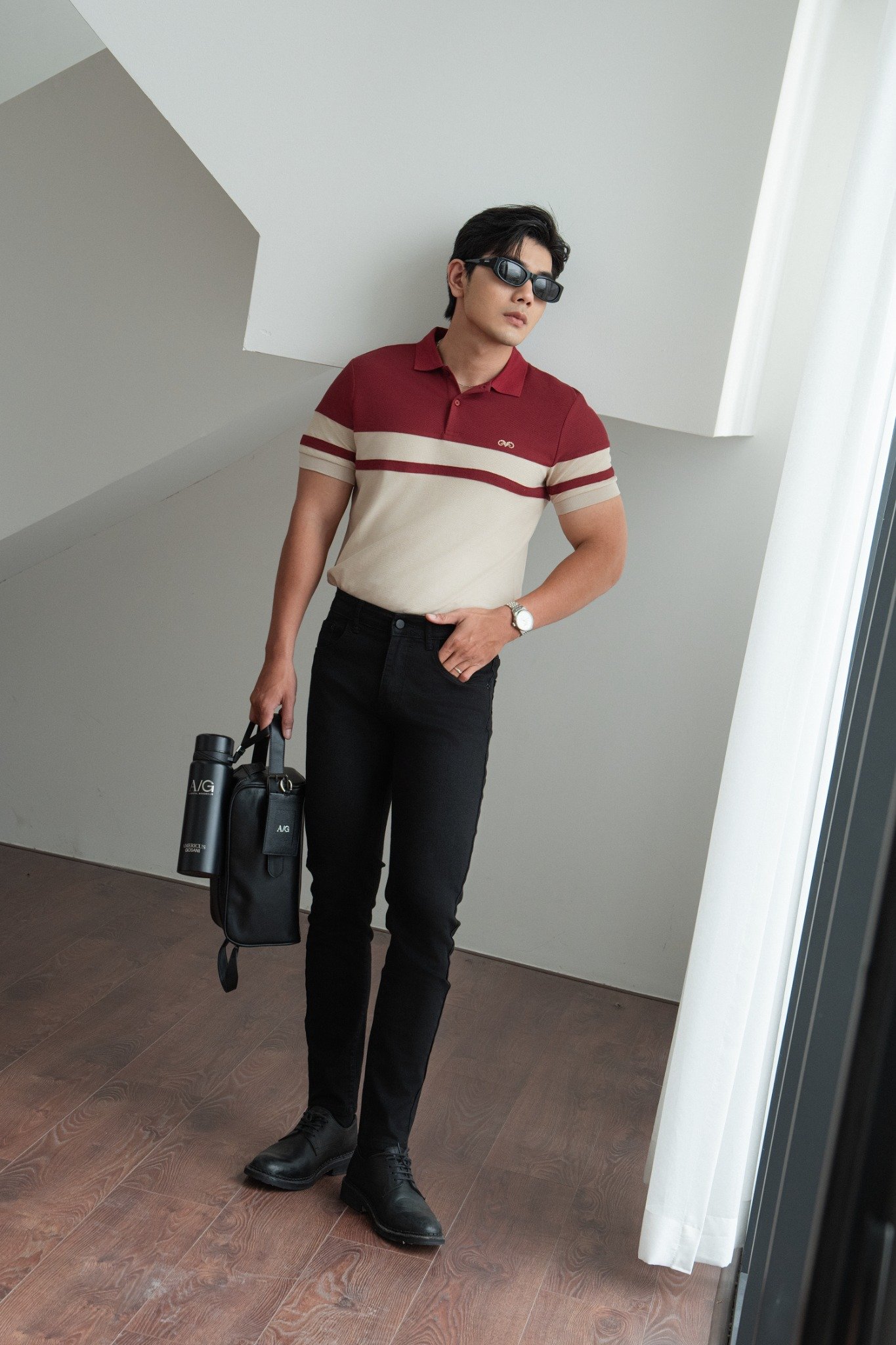 AG86 PREMIUM SLIMFIT MIXED COLOR POLO - DARK RED