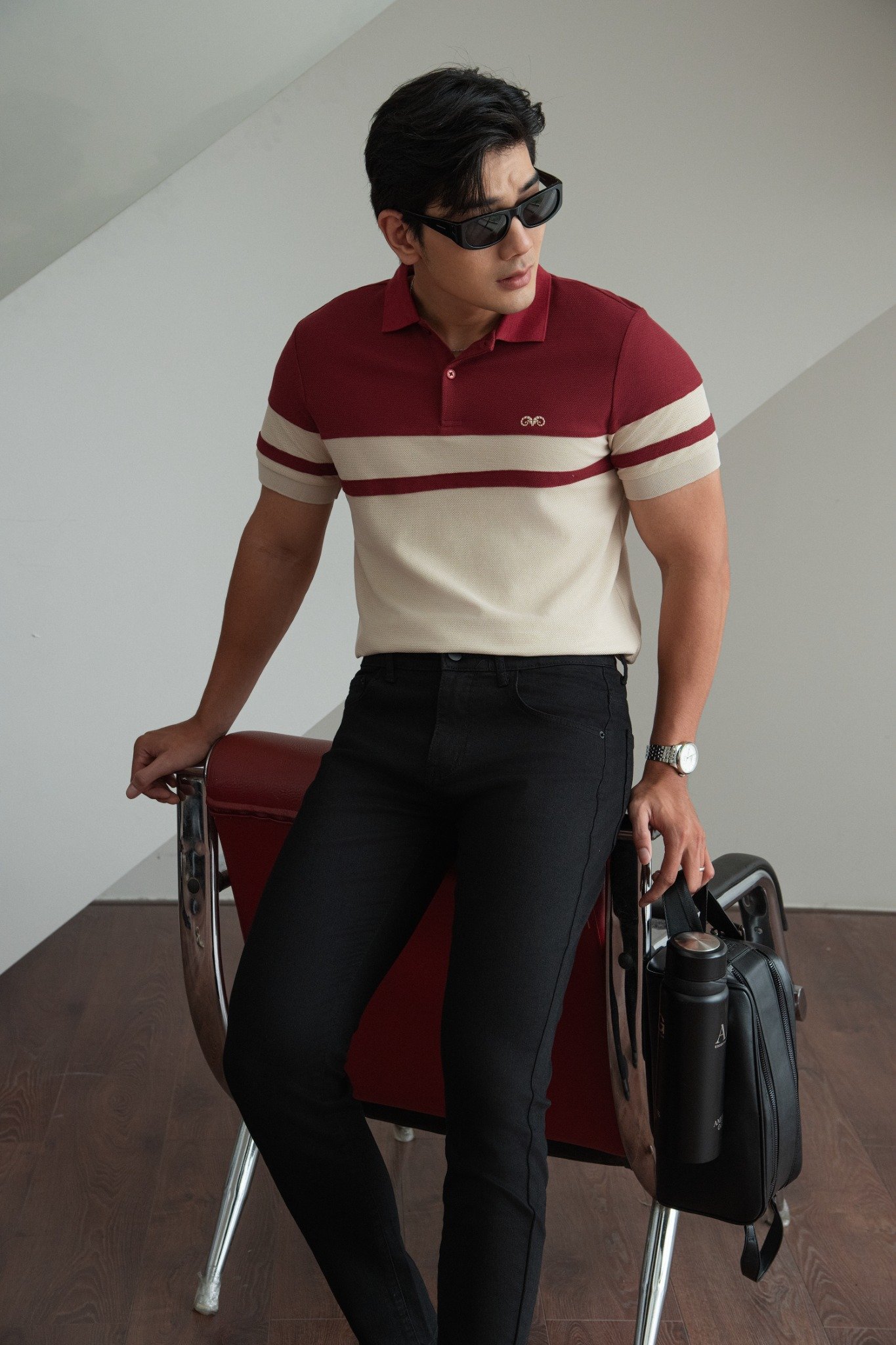 AG86 PREMIUM SLIMFIT MIXED COLOR POLO - DARK RED