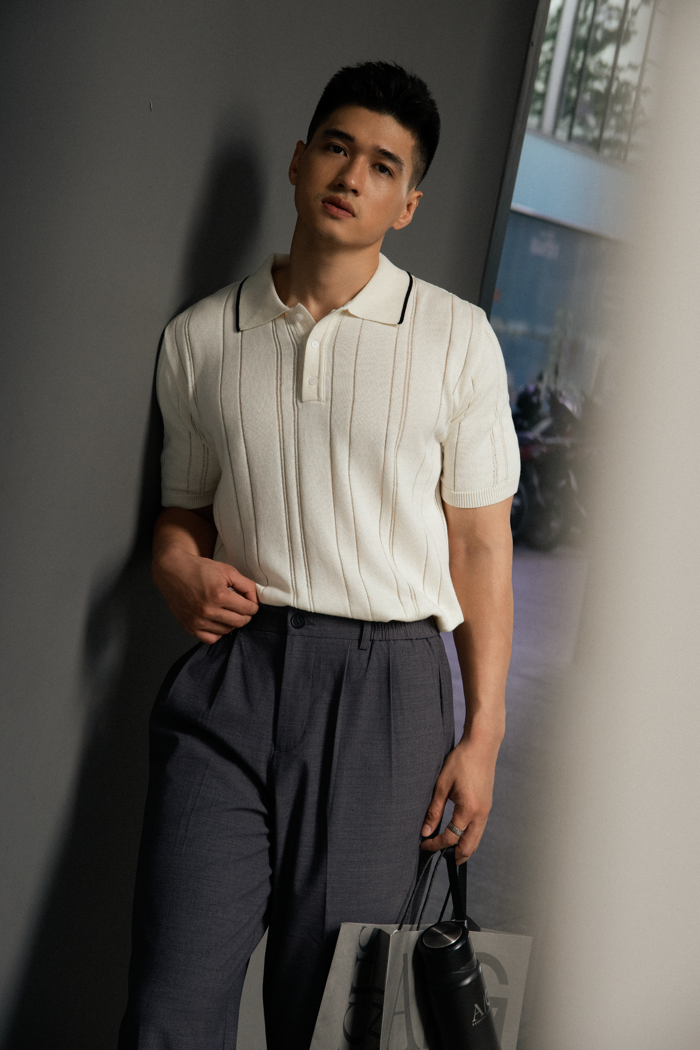 AG737 PREMIUM REGULAR FIT RIB STITCH POLO - OFF WHITE