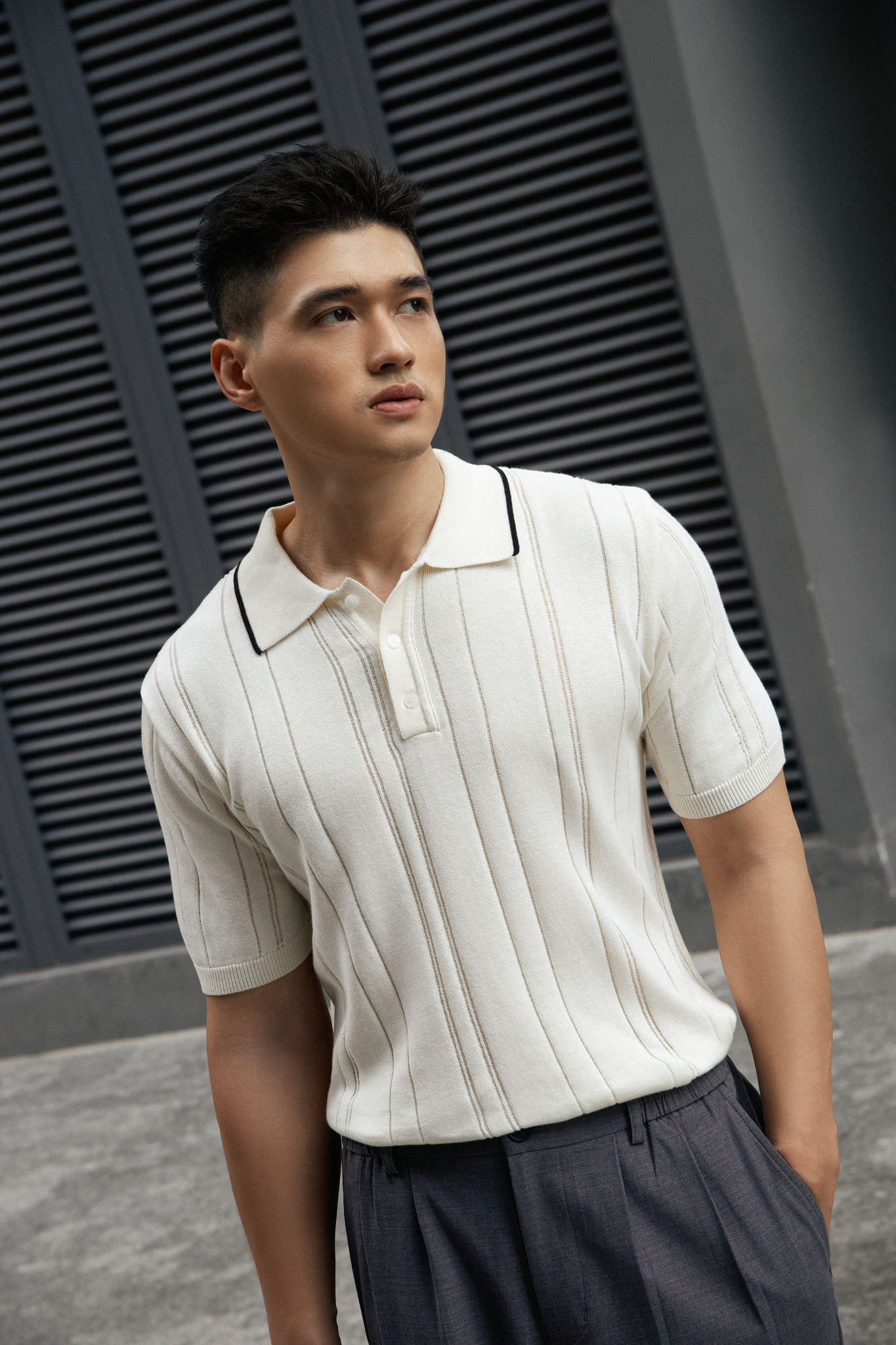 AG737 PREMIUM REGULAR FIT RIB STITCH POLO - OFF WHITE