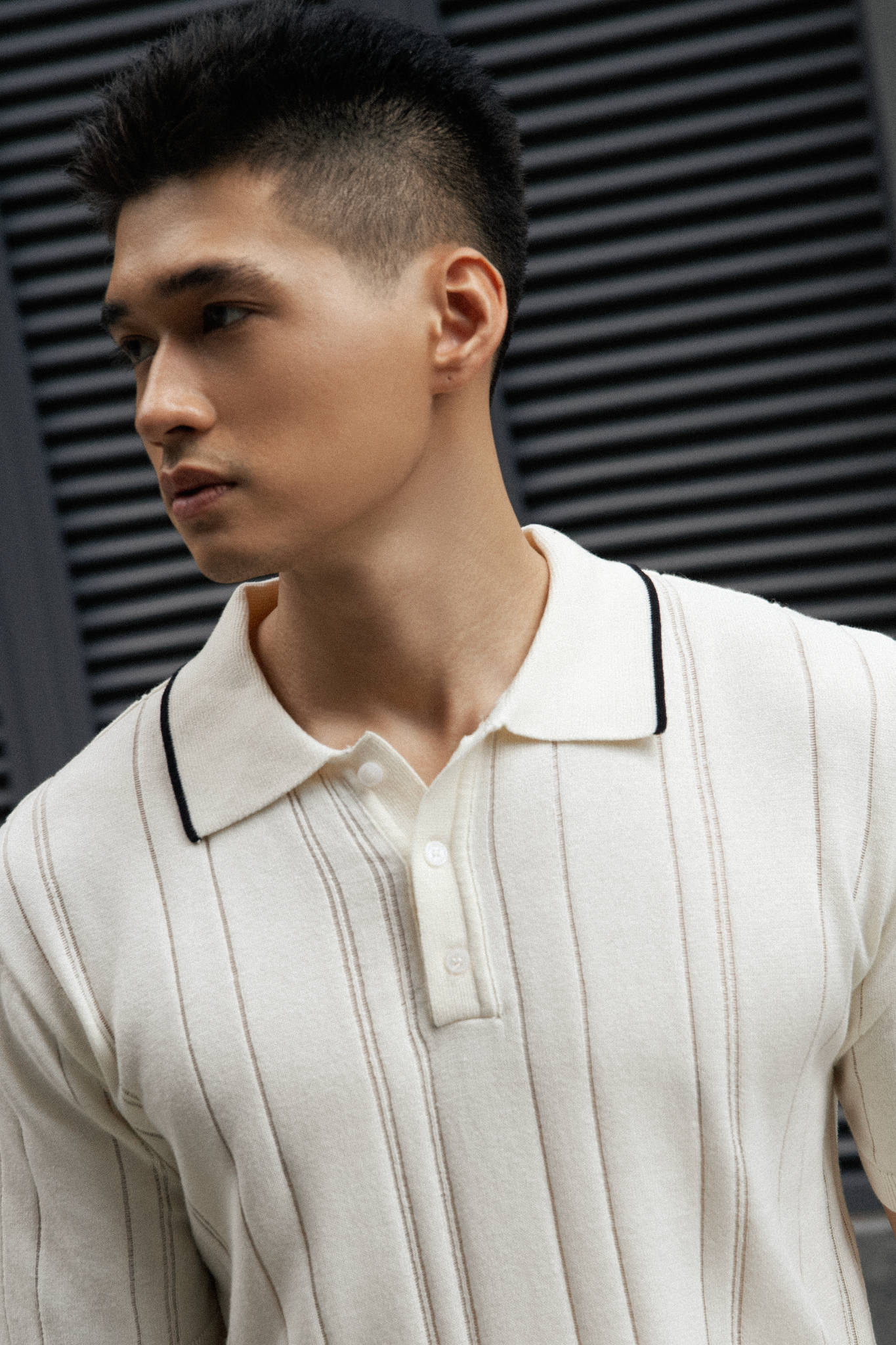 AG737 PREMIUM REGULAR FIT RIB STITCH POLO - OFF WHITE
