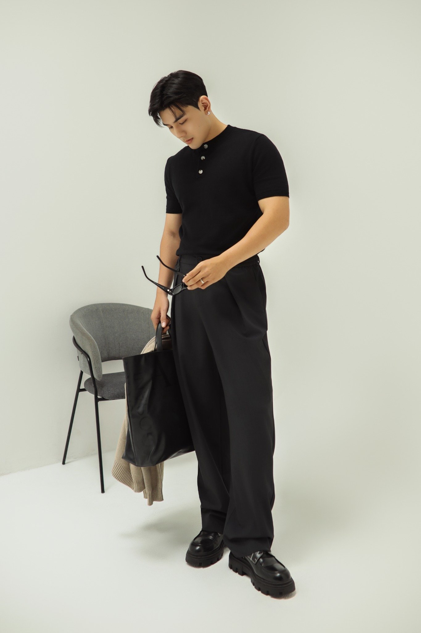 AG022 STUDIO LOOSE FIT RELAX TROUSERS - GREY