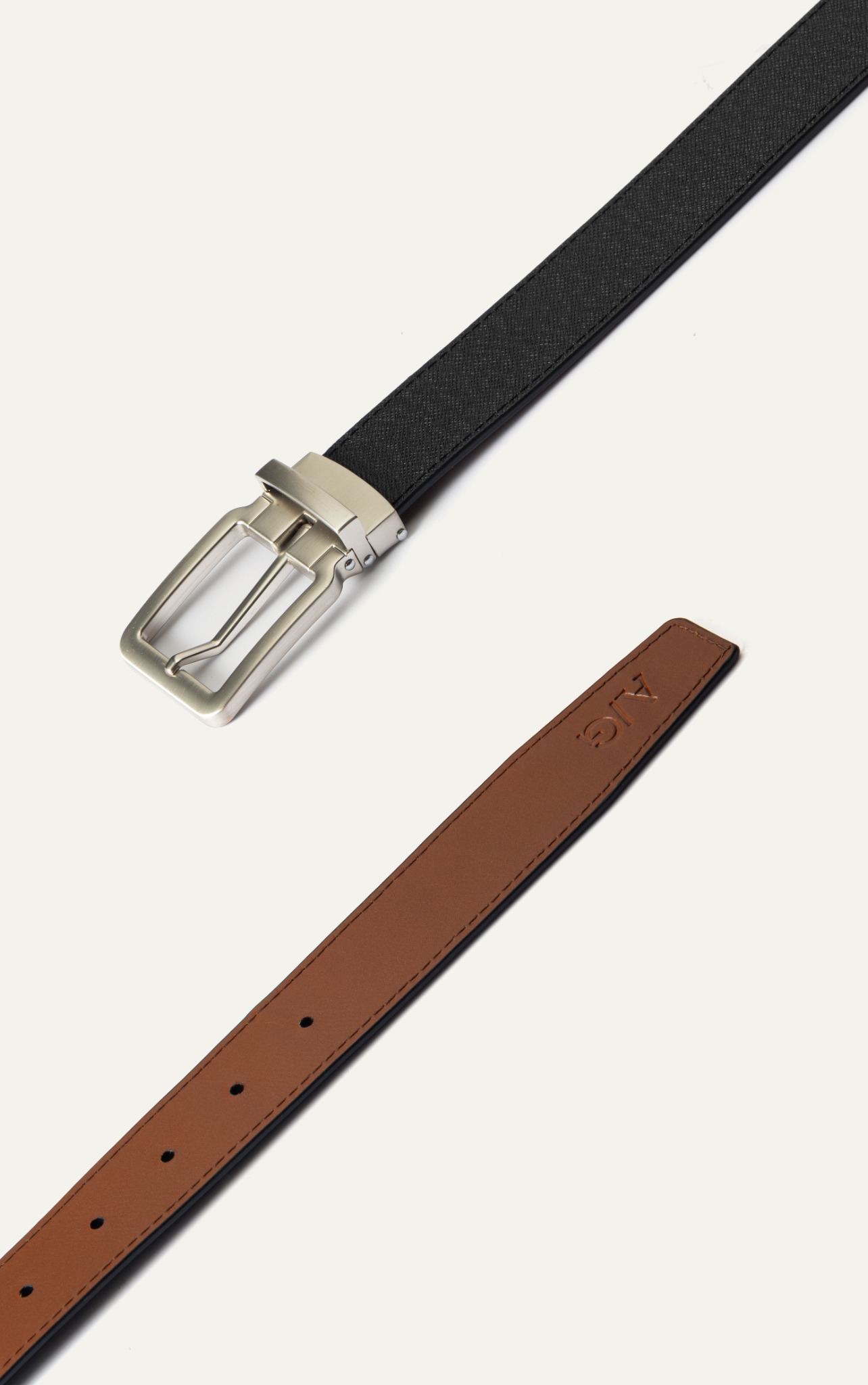 AG LEATHER BELTS TWO-SIDED - SQUARE HEAD SILVER