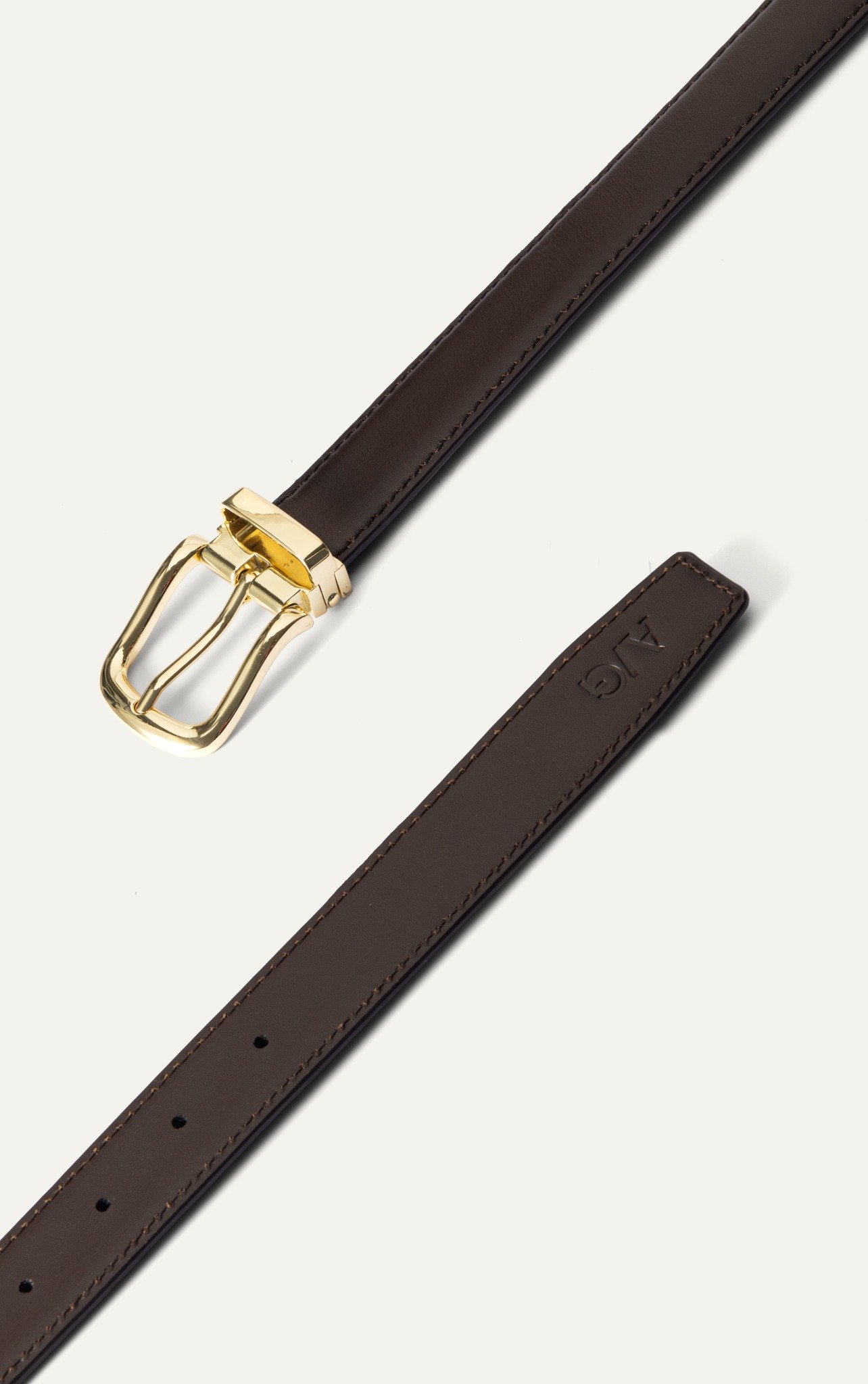 AG LEATHER BELTS BROWN - SQUARE HEAD GOLD