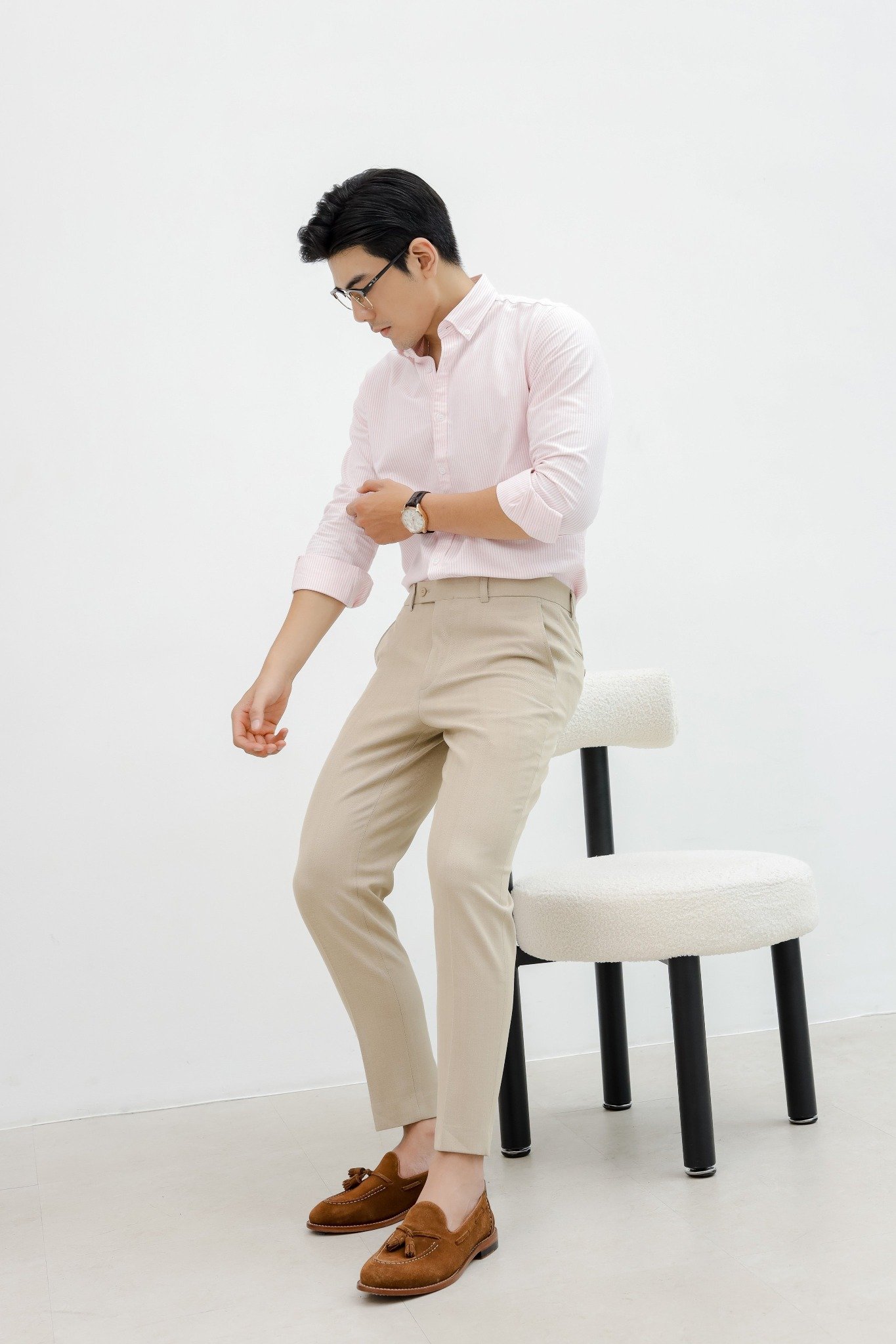 AG75 PREMIUM SLIMFIT SMALL STRIPED OXFORD SHIRT - PINK