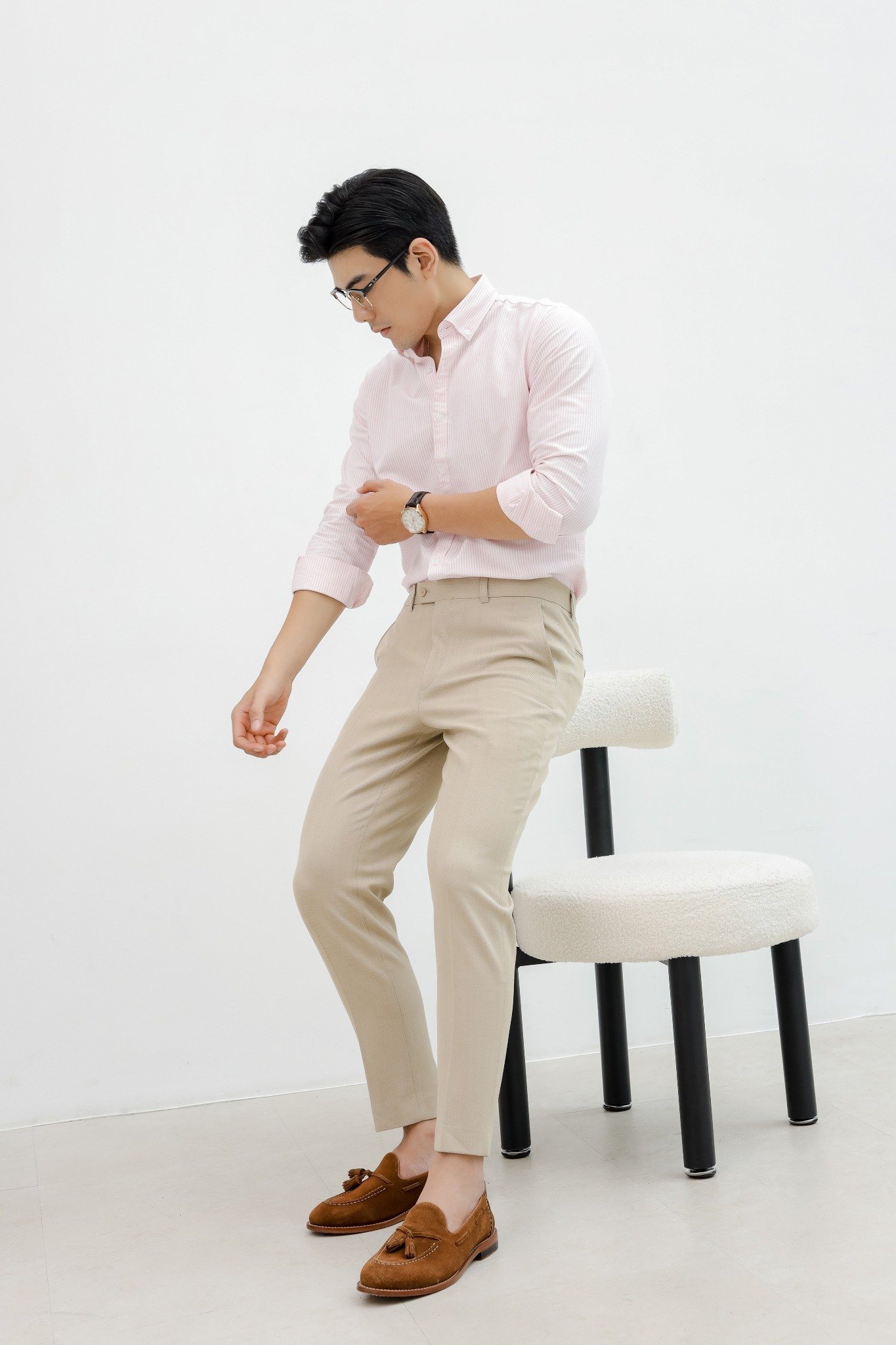 AG875 PREMIUM SLIMFIT NEW SMALL LONG STRIPED SHIRT - PINK