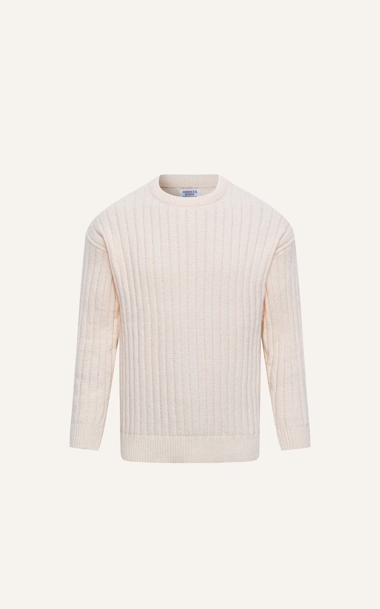 AG80 PREMIUM REGULAR FIT ROUND NECK STRIPED TEXTURE SWEATER - OFF WHITE