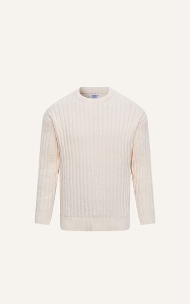  AG80 PREMIUM REGULAR FIT ROUND NECK STRIPED TEXTURE SWEATER - OFF WHITE