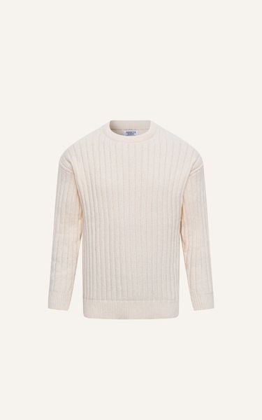  AG80 NEW ROUND NECK SWEATER STRIPED TEXTURE - WHITE