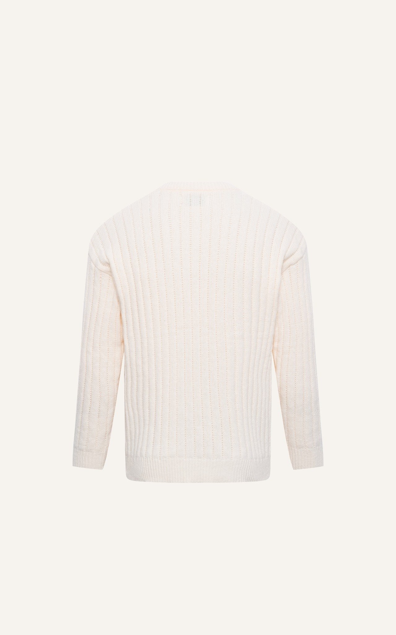 AG80 PREMIUM REGULAR FIT ROUND NECK STRIPED TEXTURE SWEATER - OFF WHITE