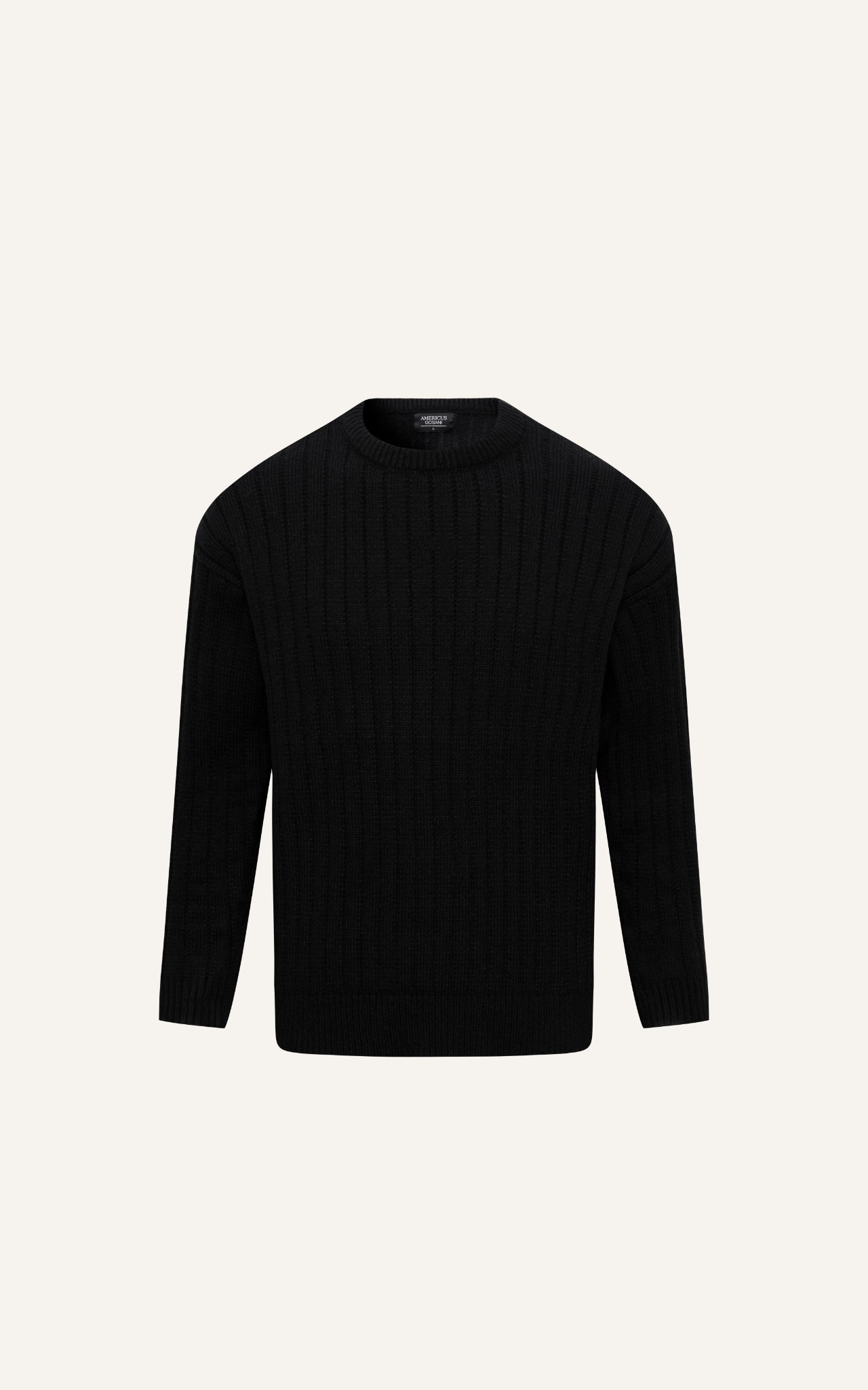 AG80 PREMIUM REGULAR FIT ROUND NECK STRIPED TEXTURE SWEATER - BLACK