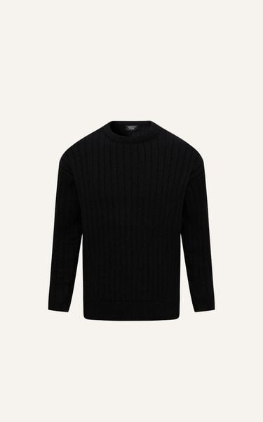  AG80 NEW ROUND NECK SWEATER STRIPED TEXTURE - BLACK