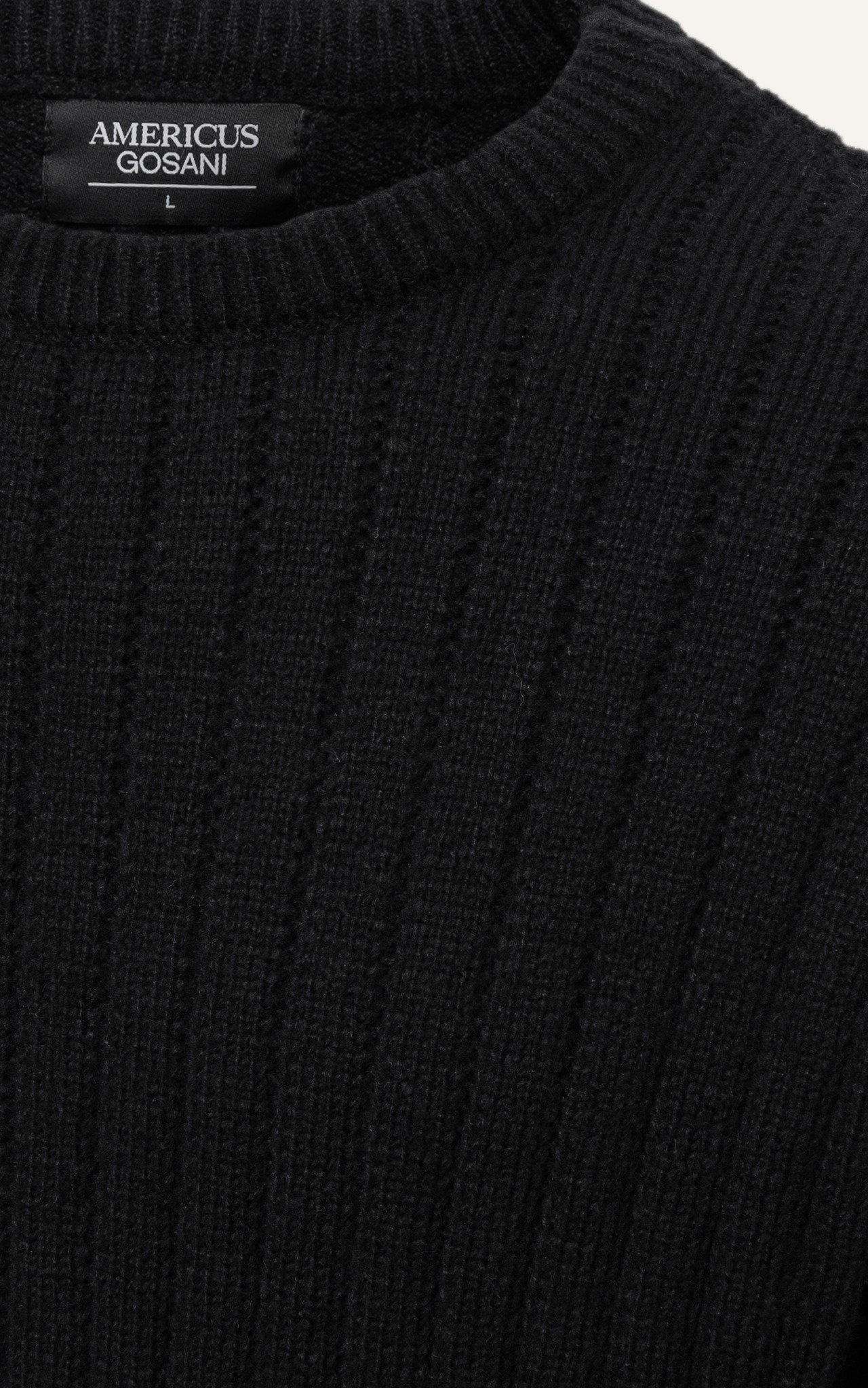 AG80 PREMIUM REGULAR FIT ROUND NECK STRIPED TEXTURE SWEATER - BLACK